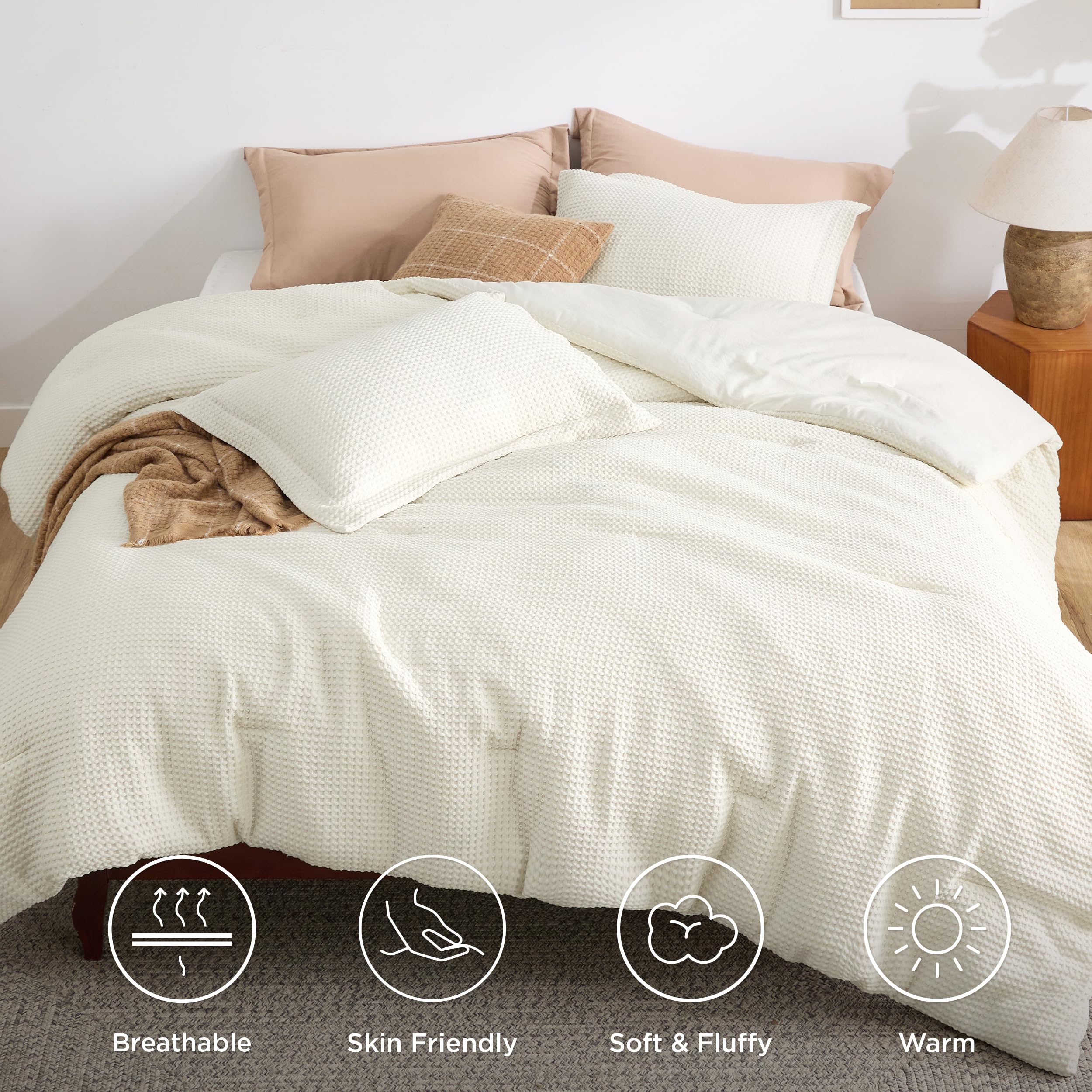 Foto 5 | Juego de Edredón Bedsure Waffle Individual Coconut White 2 Piezas - Venta Internacional