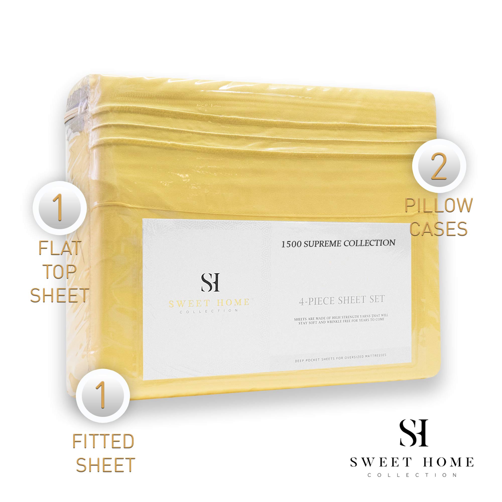 Foto 5 | Juego de Sábanas Sweet Home Collection 1500 Supreme Cal King Amarillo - Venta Internacional