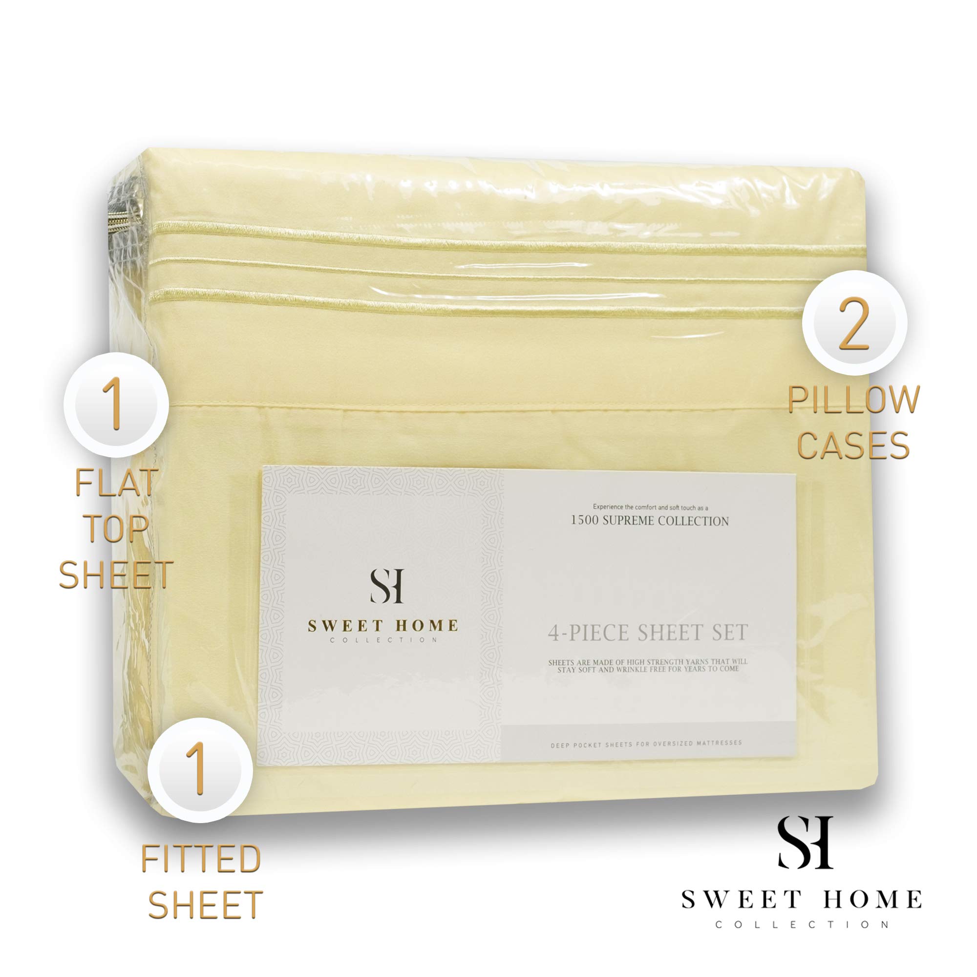 Foto 5 | Juego De Sábanas Sweet Home Collection 1500 Supreme, Color Amarillo Pálido Completo - Venta Internacional.