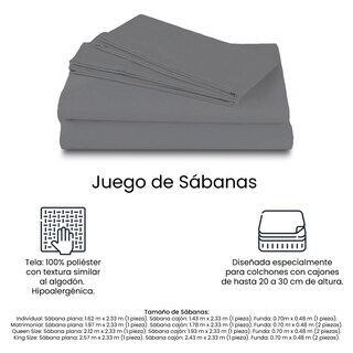 Foto 4 | Sábanas Basic Grey Matrimonial + 2 Almohadas Osos