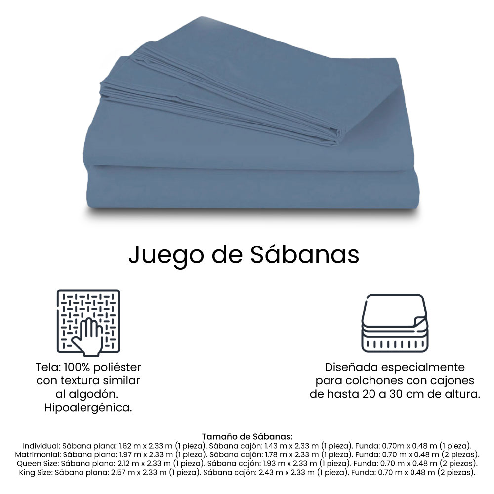 Foto 6 pulgar | Sábanas Basic Azul Acero Matrimonial + Protector Ultra + 2 Almohadas Osos