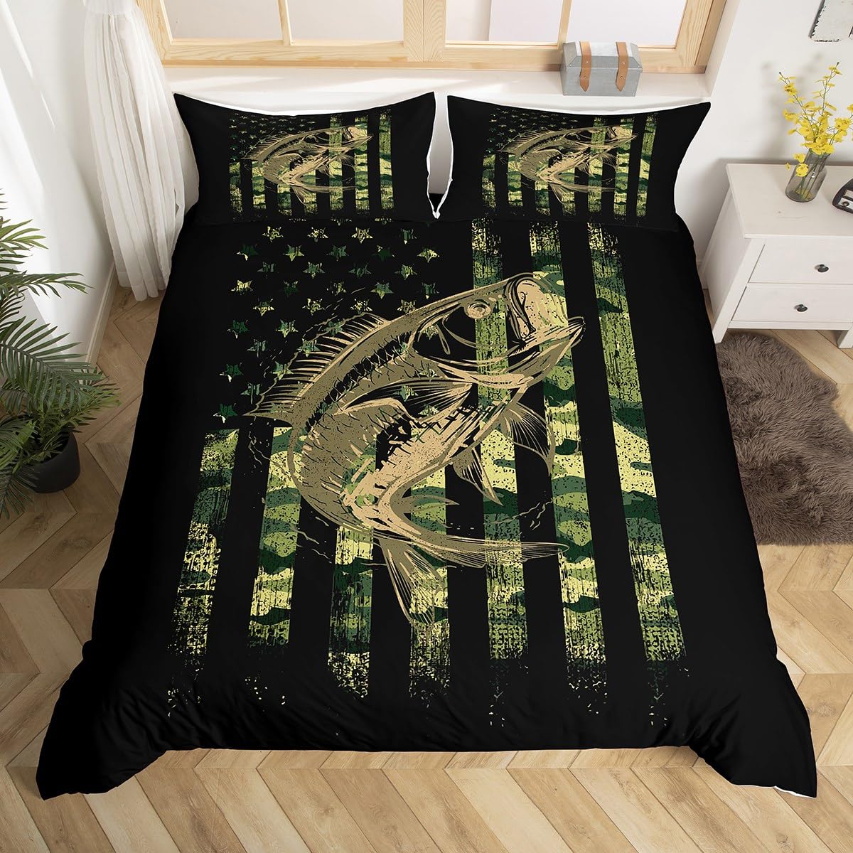 Juego de Ropa de Cama Feelyou Bass Fish Camouflage King Size - Venta Internacional