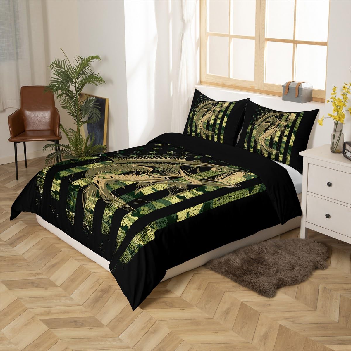 Foto 3 pulgar | Juego de Ropa de Cama Feelyou Bass Fish Camouflage King Size - Venta Internacional