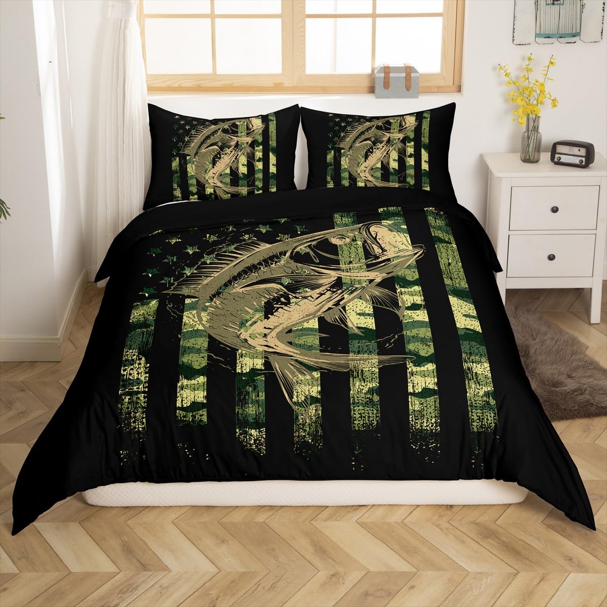 Foto 4 pulgar | Juego de Ropa de Cama Feelyou Bass Fish Camouflage King Size - Venta Internacional