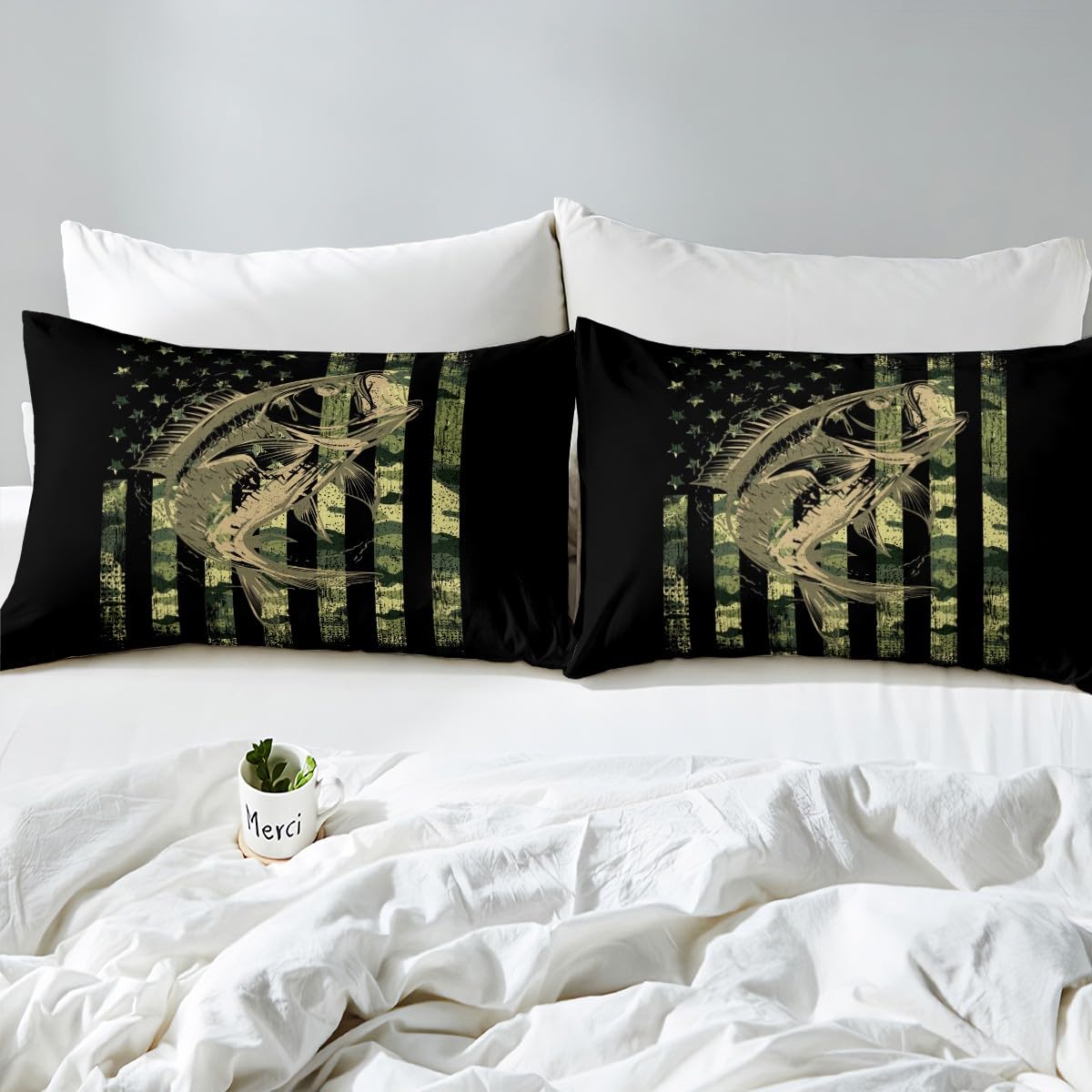 Foto 5 pulgar | Juego de Ropa de Cama Feelyou Bass Fish Camouflage King Size - Venta Internacional