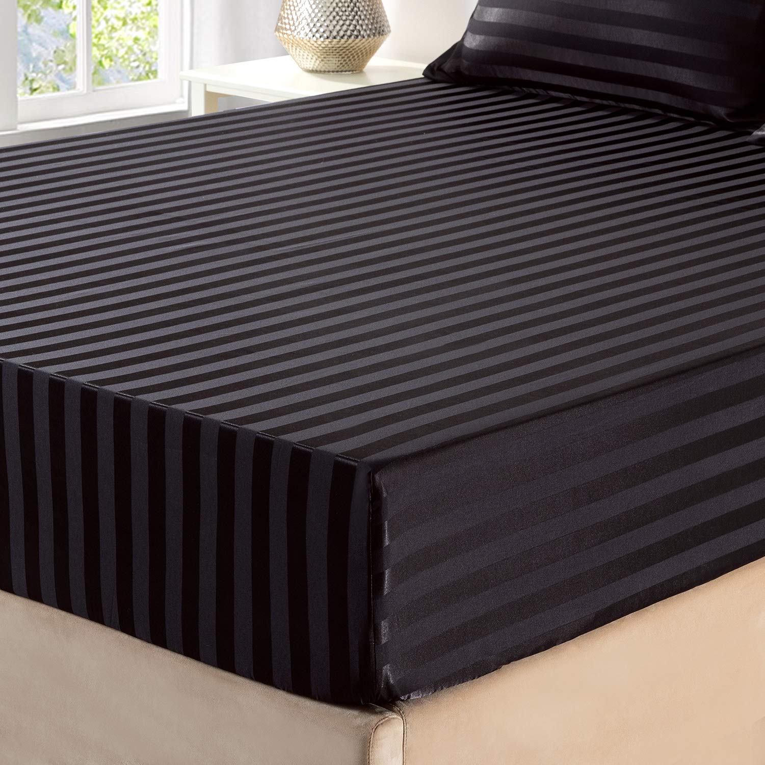Foto 5 pulgar | Juego De Cama Lanest Housing Con Sábanas De Seda Satinada, Tamaño Queen, Negro - Venta Internacional.