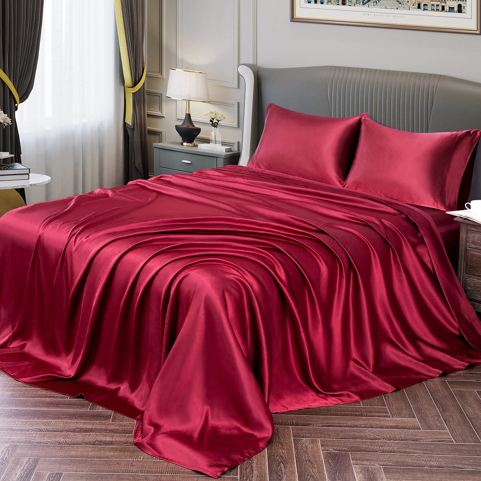 Foto 1 | Juego De Sábanas Vonty Satin Queen Size, Color Burdeos, Con 1 Sábana Ajustable - Venta Internacional.