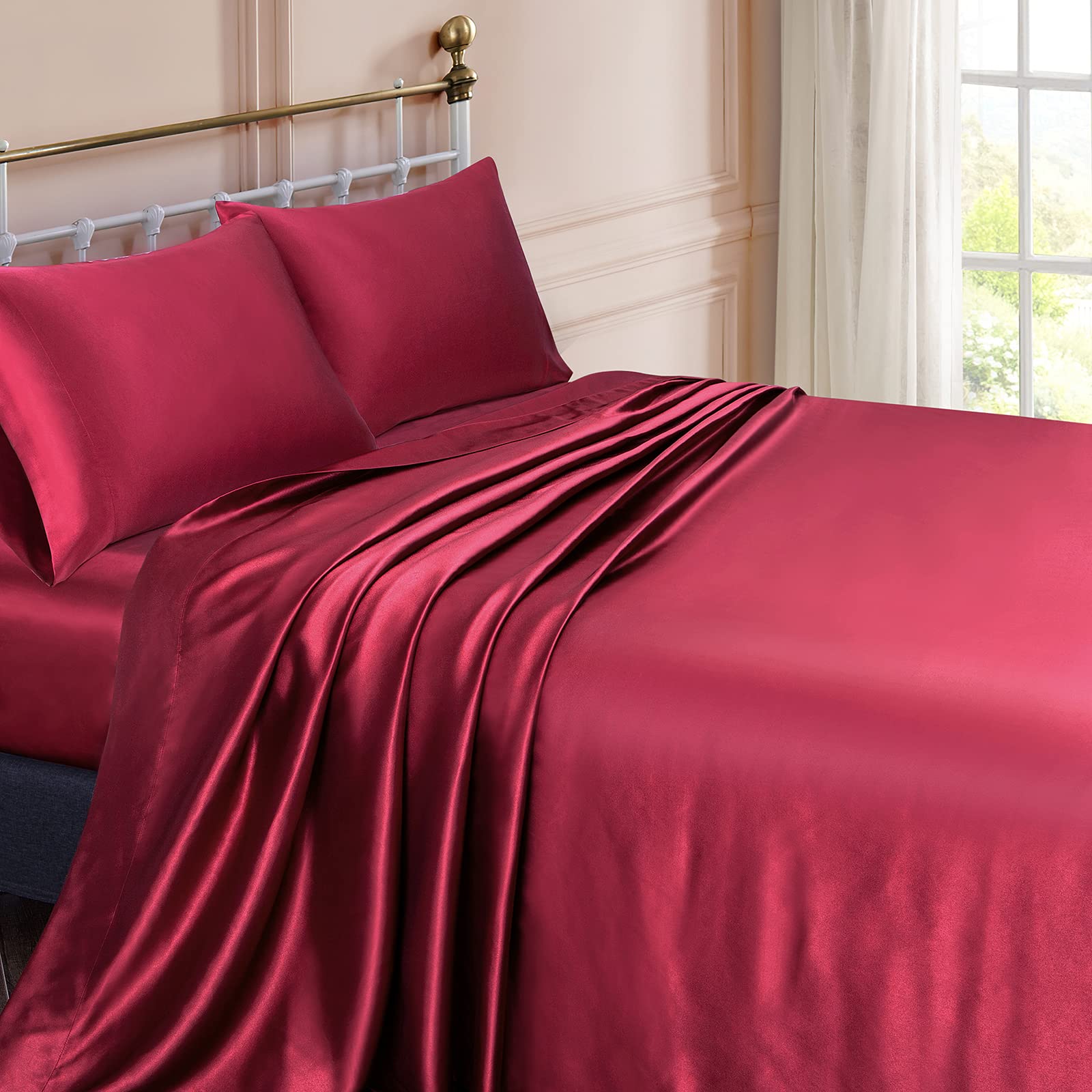 Foto 2 | Juego De Sábanas Vonty Satin Queen Size, Color Burdeos, Con 1 Sábana Ajustable - Venta Internacional.