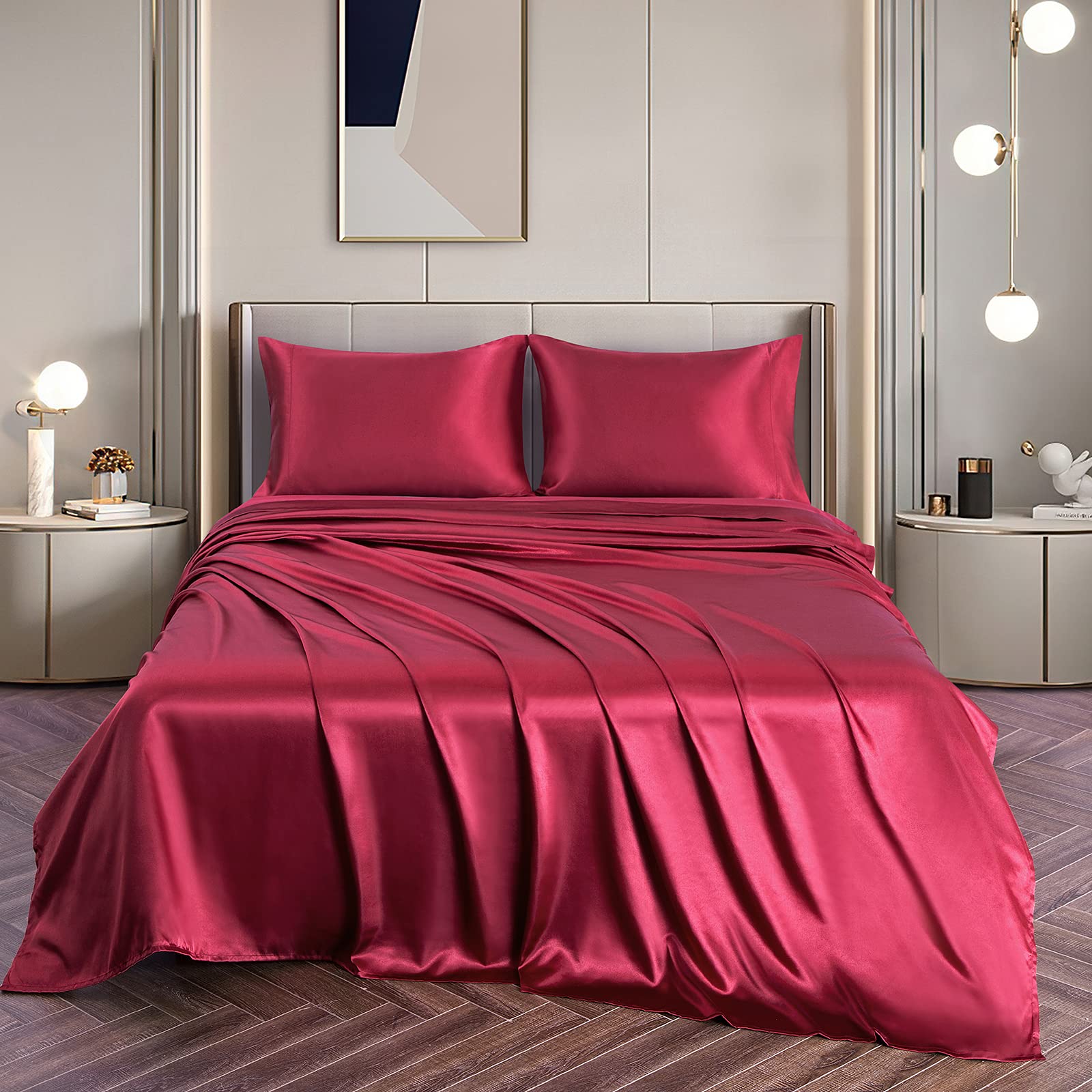 Foto 4 | Juego De Sábanas Vonty Satin Queen Size, Color Burdeos, Con 1 Sábana Ajustable - Venta Internacional.