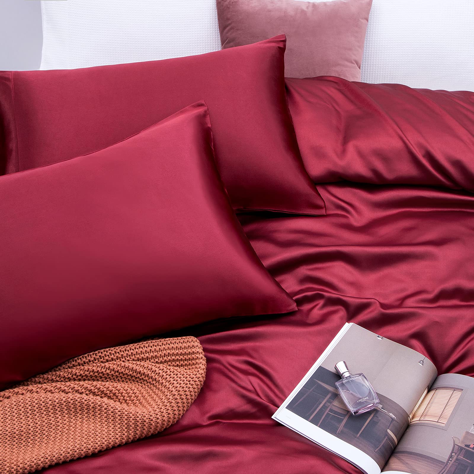Foto 5 | Juego De Sábanas Vonty Satin Queen Size, Color Burdeos, Con 1 Sábana Ajustable - Venta Internacional.