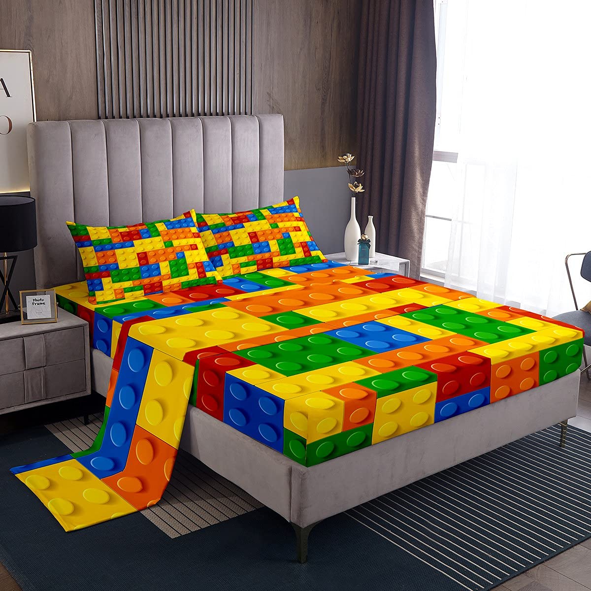 Juego De Sábanas Feelyou Kids Games, Bloques De Construcción De Tamaño Completo - Venta Internacional.