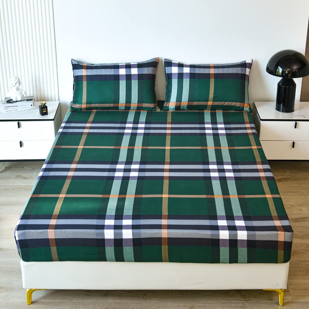 Sábana Bajera Ajustable Feelyou Buffalo Check Grid Twin Green De Microfibra - Venta Internacional.