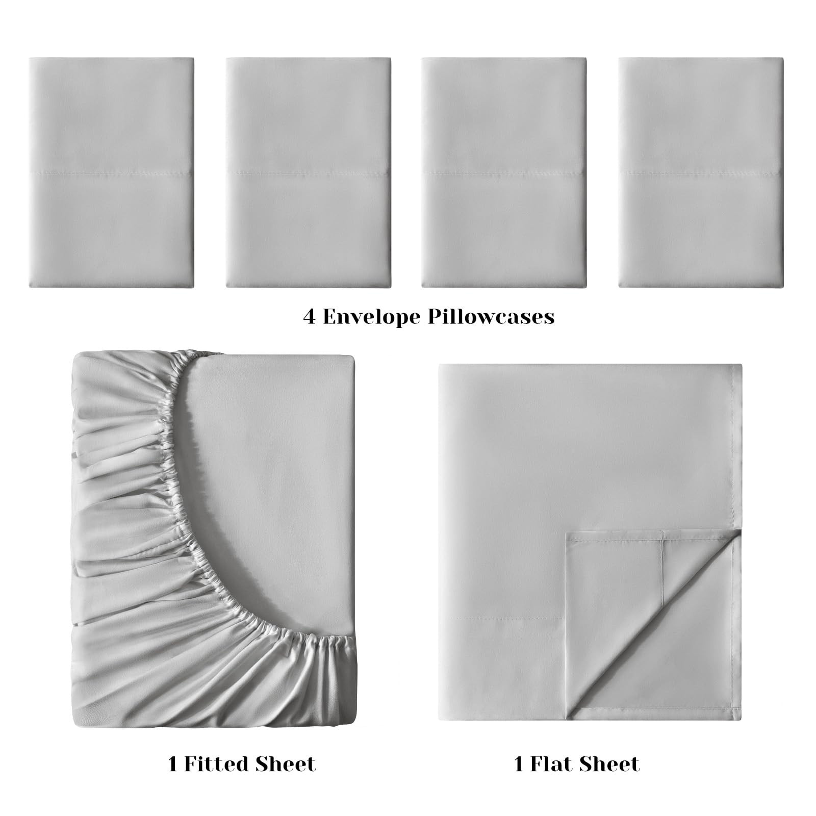 Foto 4 pulgar | Sábanas Bysure Hotel Luxury De 6 Piezas De Microfibra 1800tc, Color Gris - Venta Internacional.