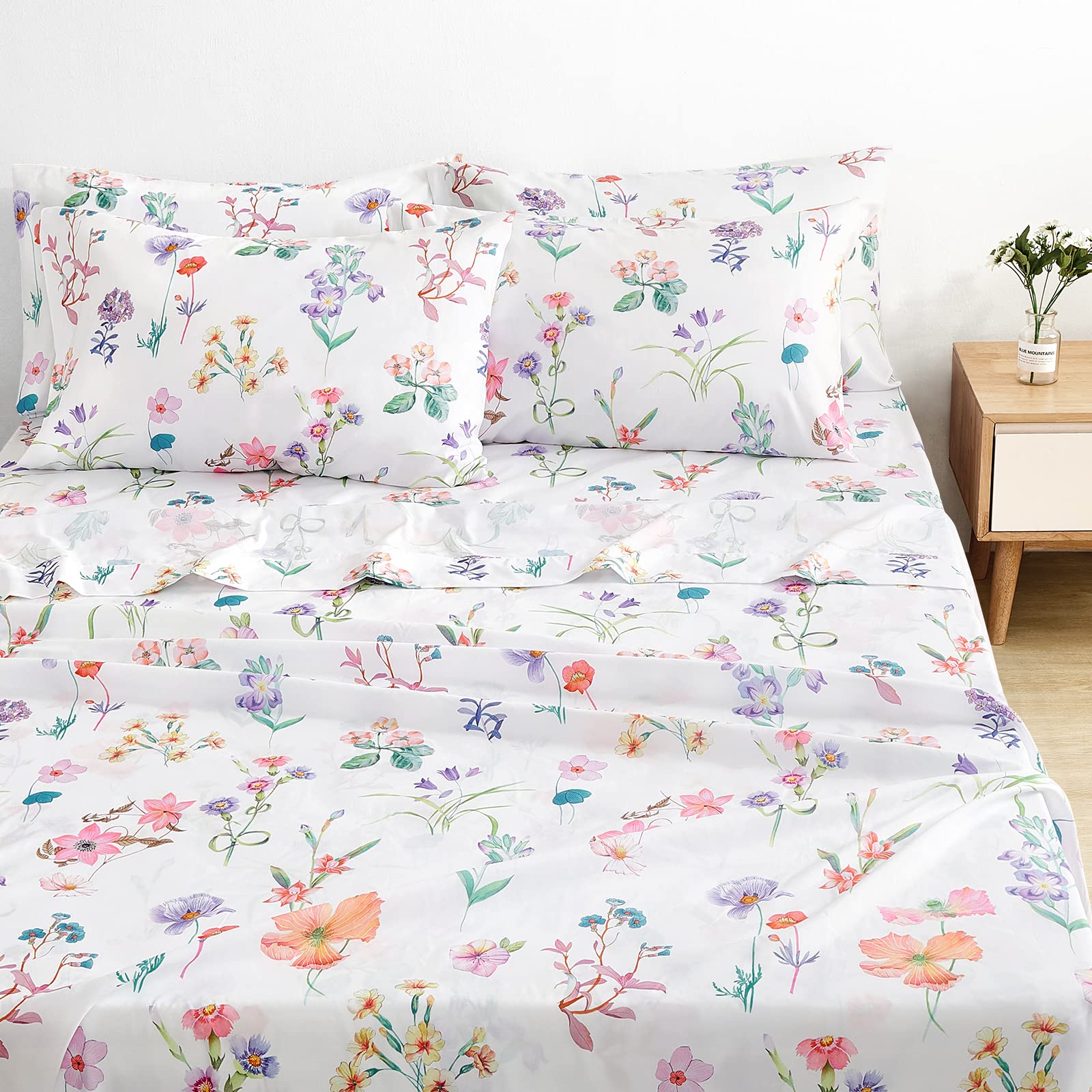 Foto 1 | Juego de Sábanas Bysure Tamaño Queen 6 Piezas Estampado Floral Pastel - Venta Internacional
