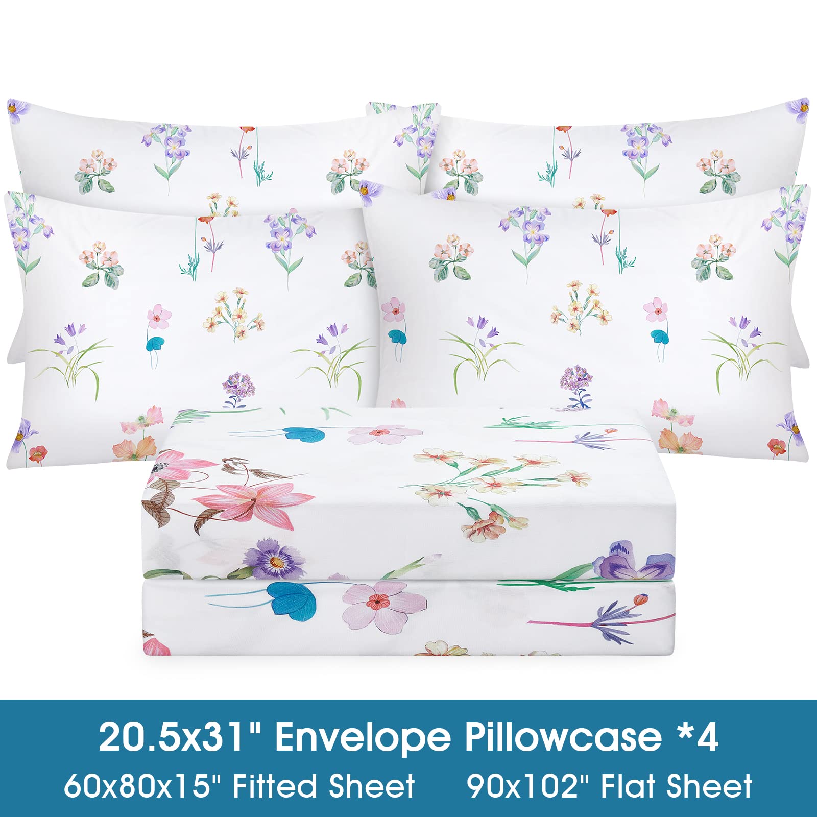 Foto 4 pulgar | Juego de Sábanas Bysure Tamaño Queen 6 Piezas Estampado Floral Pastel - Venta Internacional