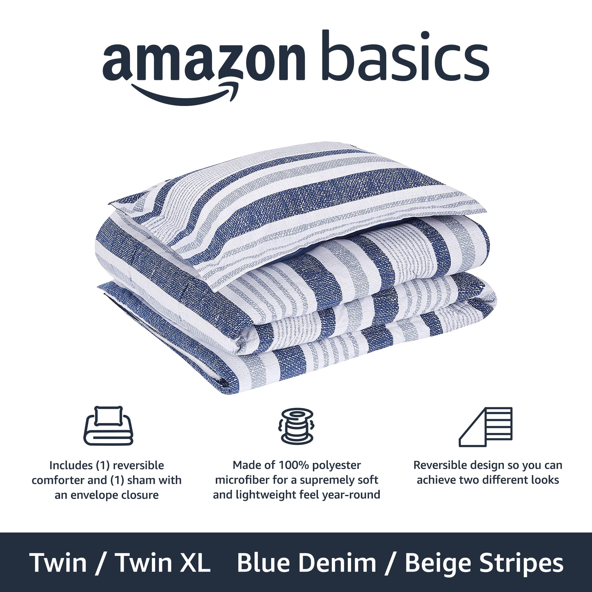 Foto 2 | Juego de Edredón Amazon Basics Reversible Azul - Venta Internacional