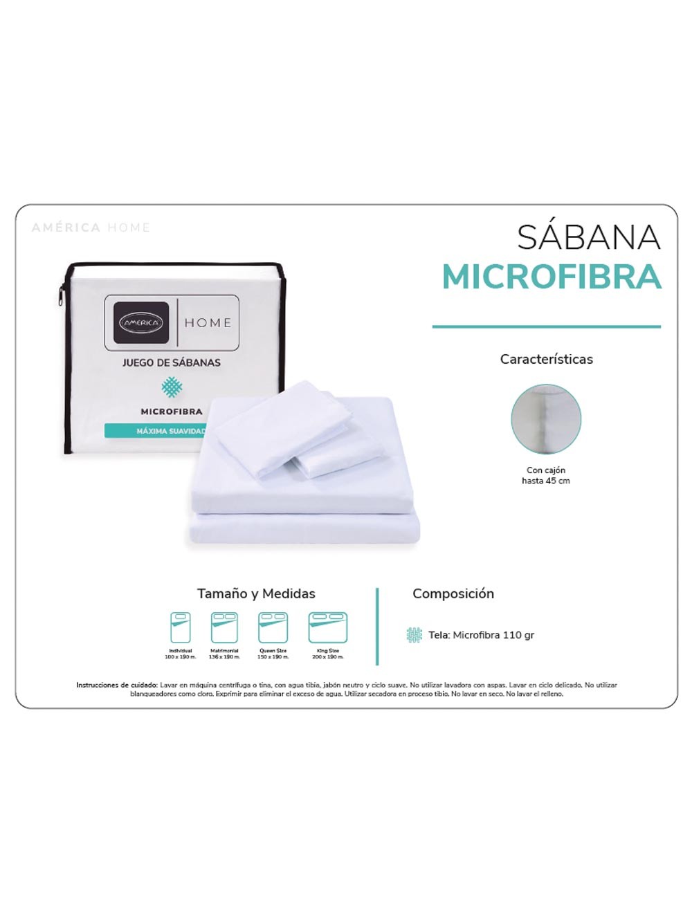 Foto 4 pulgar | Sábanas América Home Microfibra Blanco Matrimonial