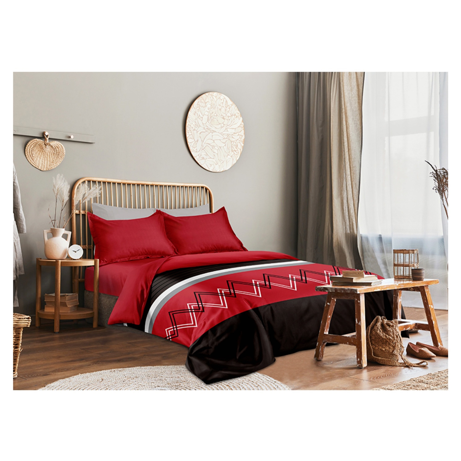 Set De Dormitorio Con Edredón Y Sábanas Para 2 Plazas, Rojo Y Negro - Venta Internacional.
