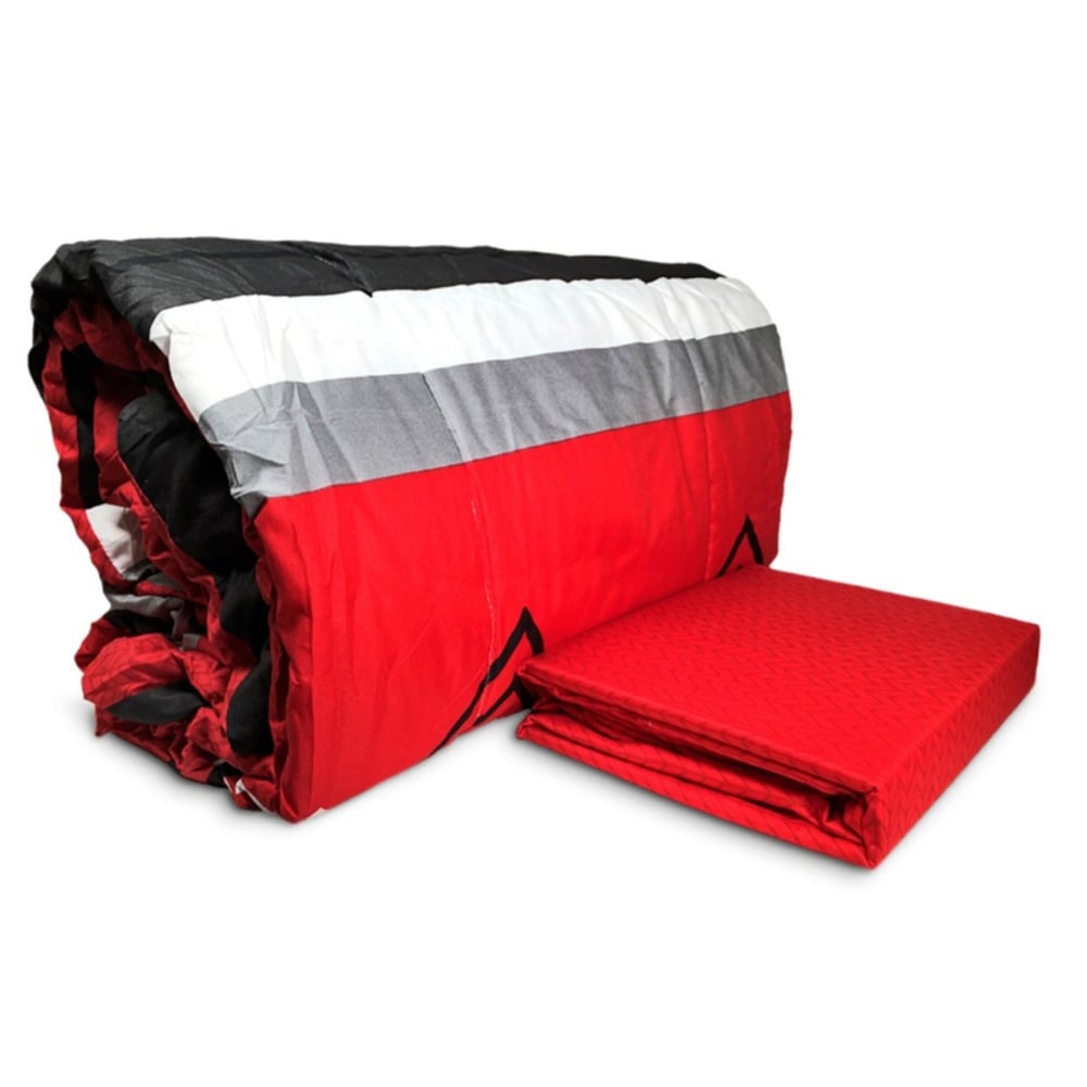Foto 3 pulgar | Set De Dormitorio Con Edredón Y Sábanas Para 2 Plazas, Rojo Y Negro - Venta Internacional.