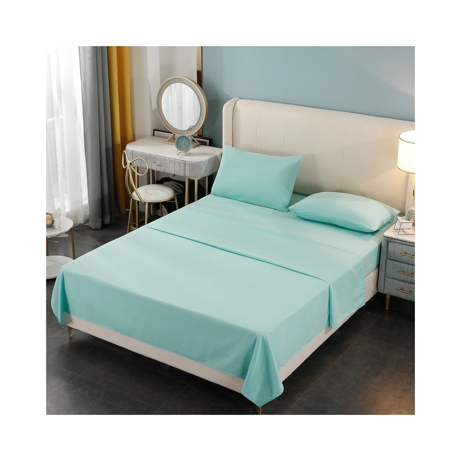 Juego De Sábanas King Size, 200 Hilos, 4 Piezas, Azul Claro - Venta Internacional.