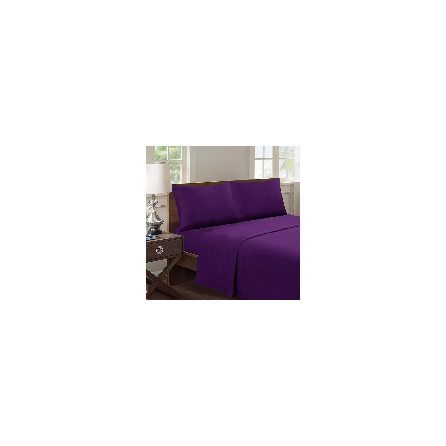 Foto 2 pulgar | Juego De Sábanas De Polialgodón Para 2 Plazas, Color Morado, 188 Hilos - Venta Internacional.