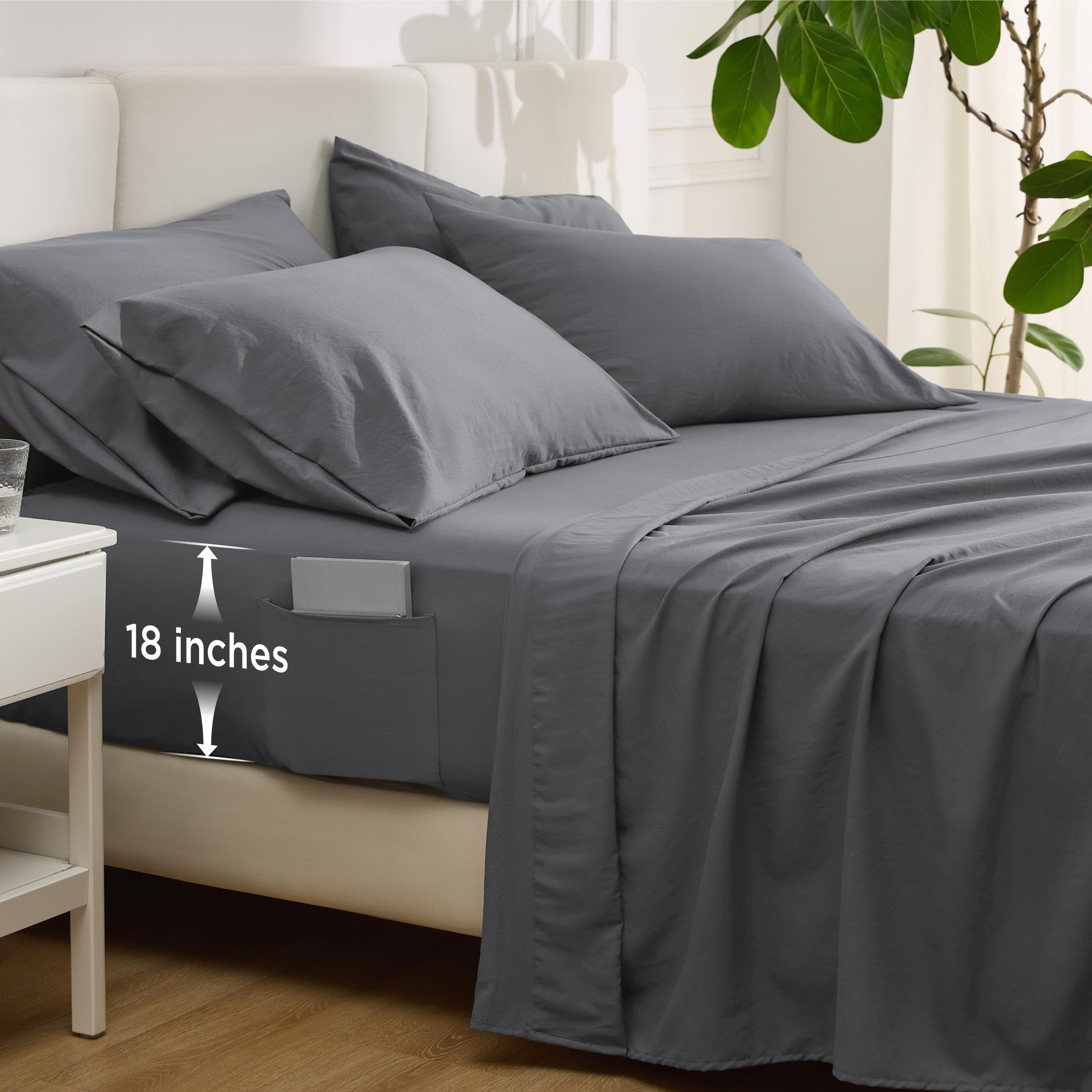Foto 1 | Juego de Sábanas Bedsure Deep Pocket King 6 Piezas Poliéster Gris - Venta Internacional