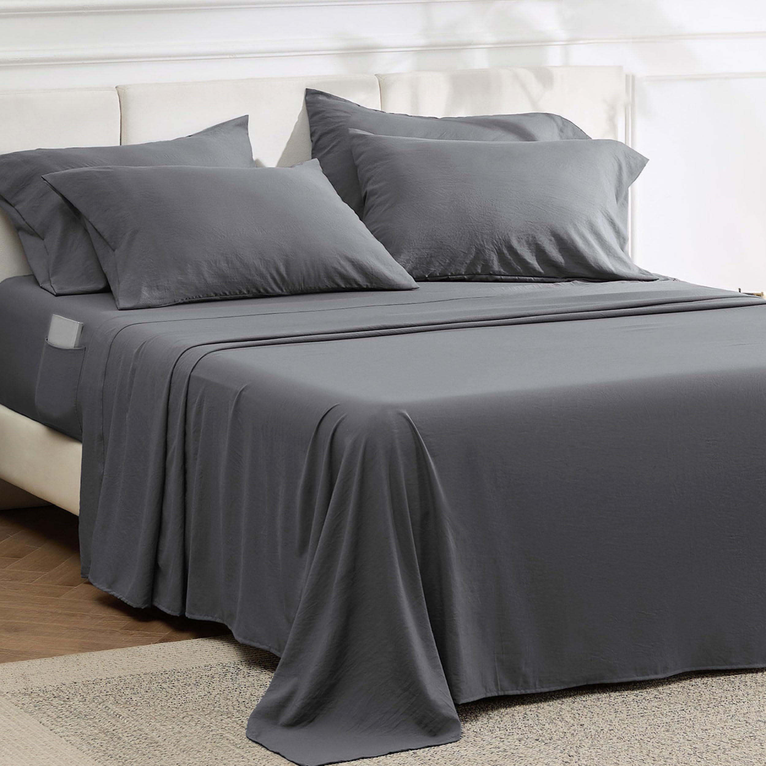 Foto 6 | Juego de Sábanas Bedsure Deep Pocket King 6 Piezas Poliéster Gris - Venta Internacional