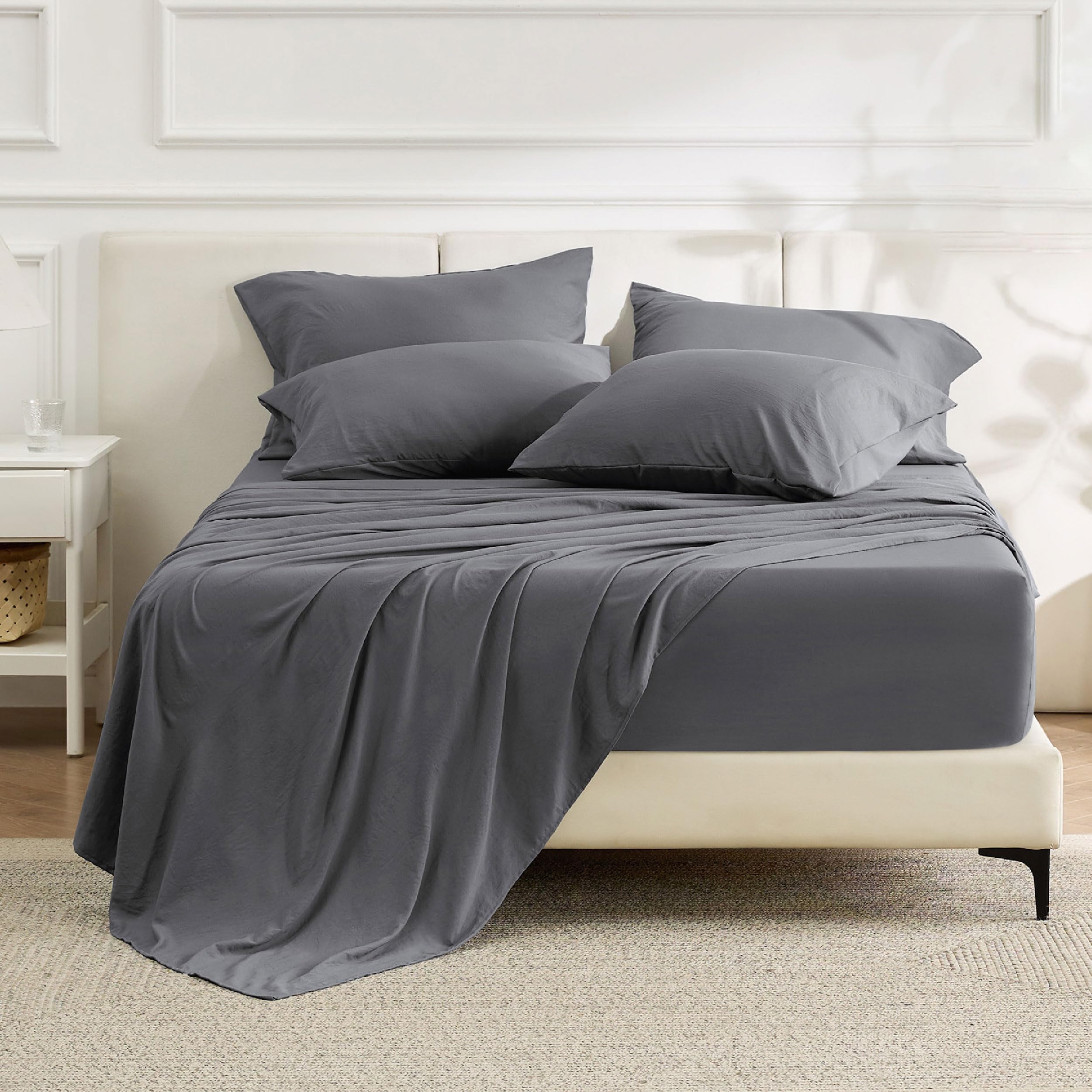 Foto 7 | Juego de Sábanas Bedsure Deep Pocket King 6 Piezas Poliéster Gris - Venta Internacional
