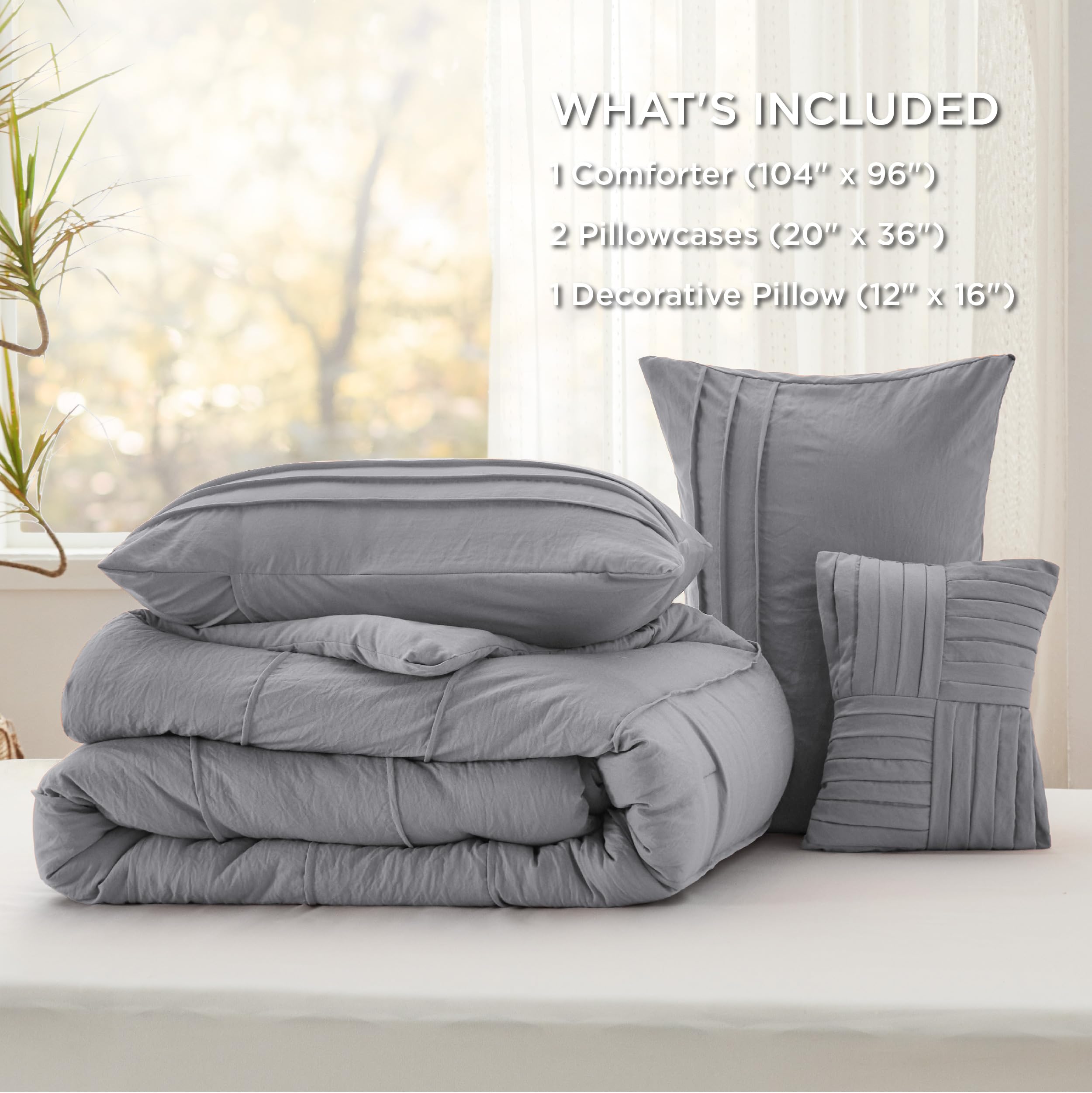 Foto 7 | Juego de Edredón Bedsure California King Pinch Pleat Gris - Venta Internacional