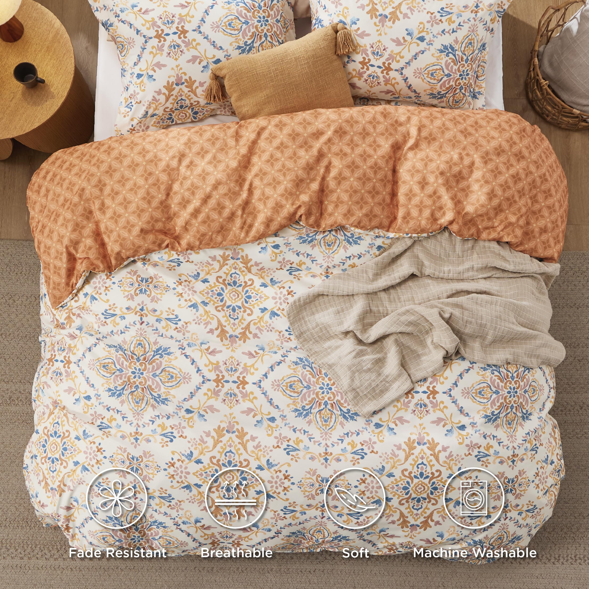 Foto 4 pulgar | Funda de Edredón Reversible Tamaño King Floral Naranja- Venta Internacional