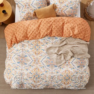 Foto 3 | Funda de Edredón Reversible Tamaño King Floral Naranja- Venta Internacional