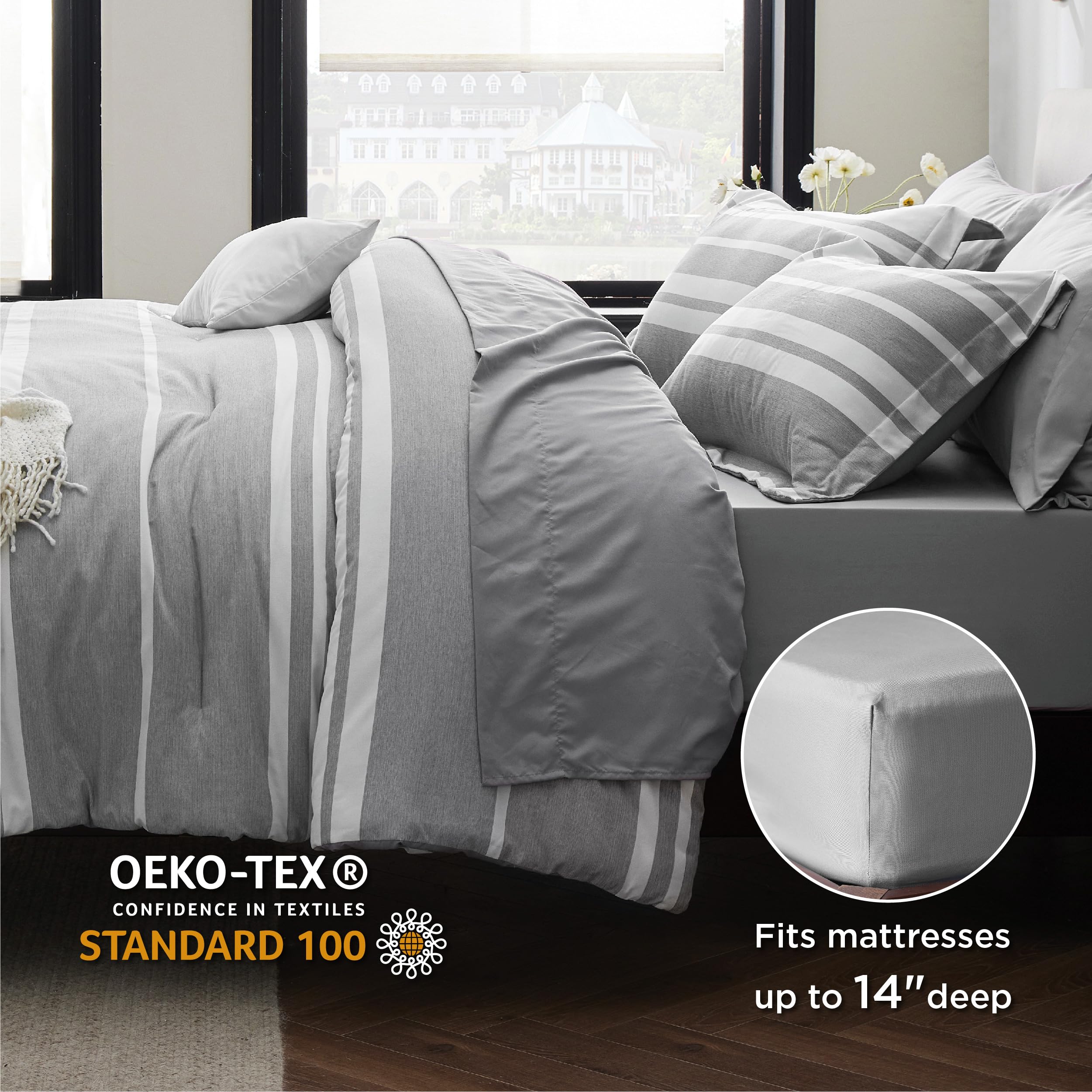 Foto 6 | Juego de Edredón Bedsure Doble Rayas Grises 5 Piezas - Venta Internacional