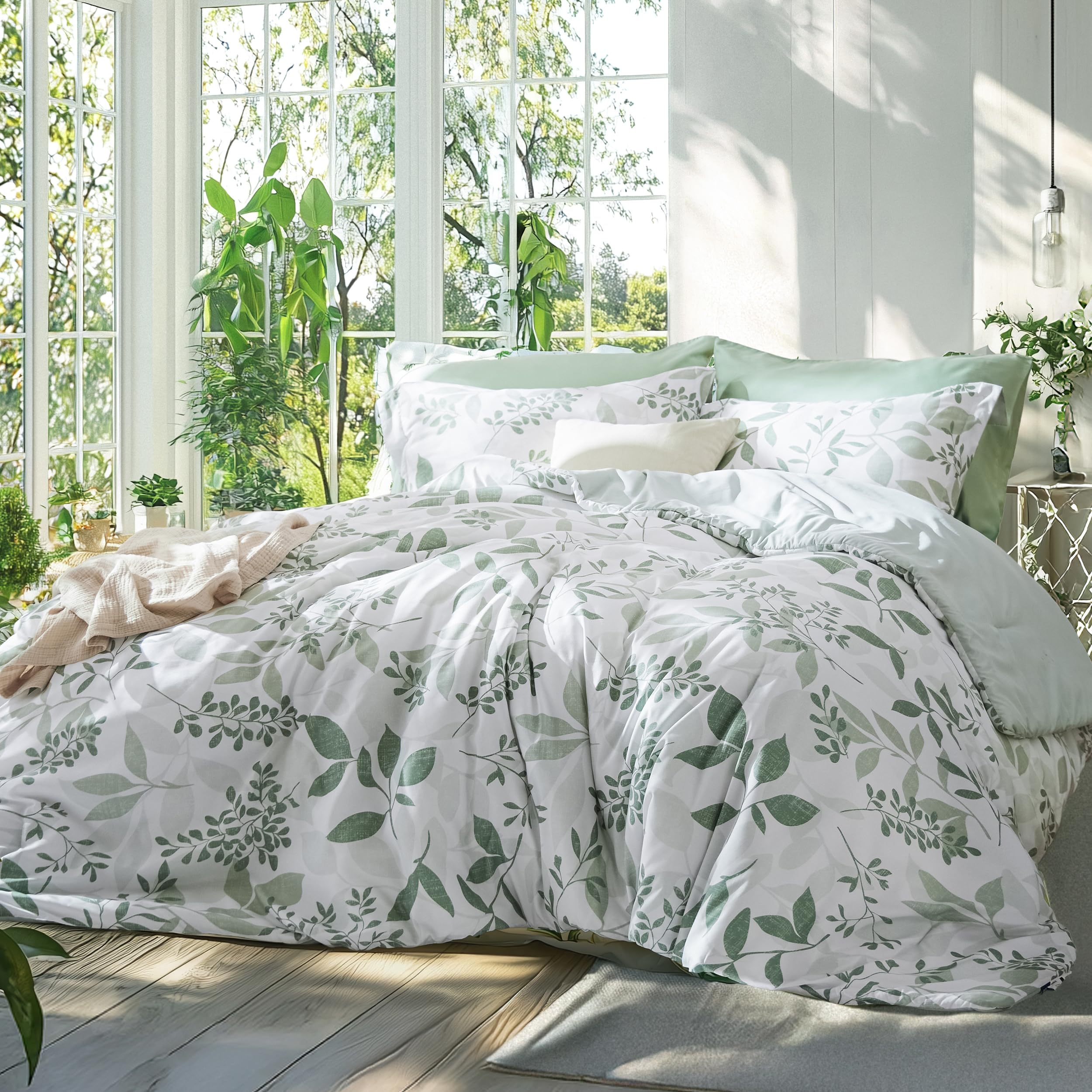 Juego de Edredón Bedsure Individual con Estampado Floral Blanco Y Verde - Venta Internacional