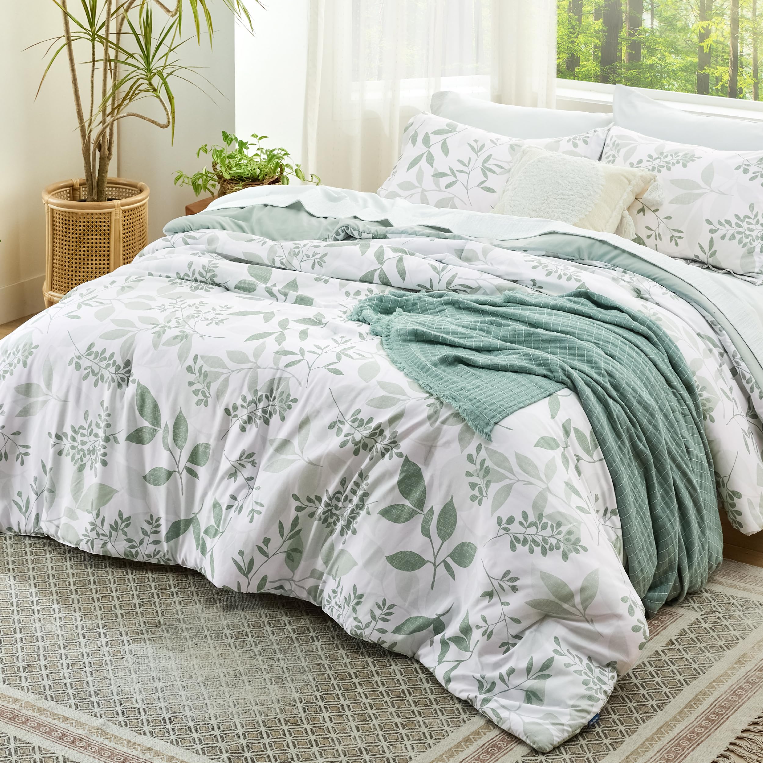 Foto 3 pulgar | Juego de Edredón Bedsure Individual con Estampado Floral Blanco Y Verde - Venta Internacional