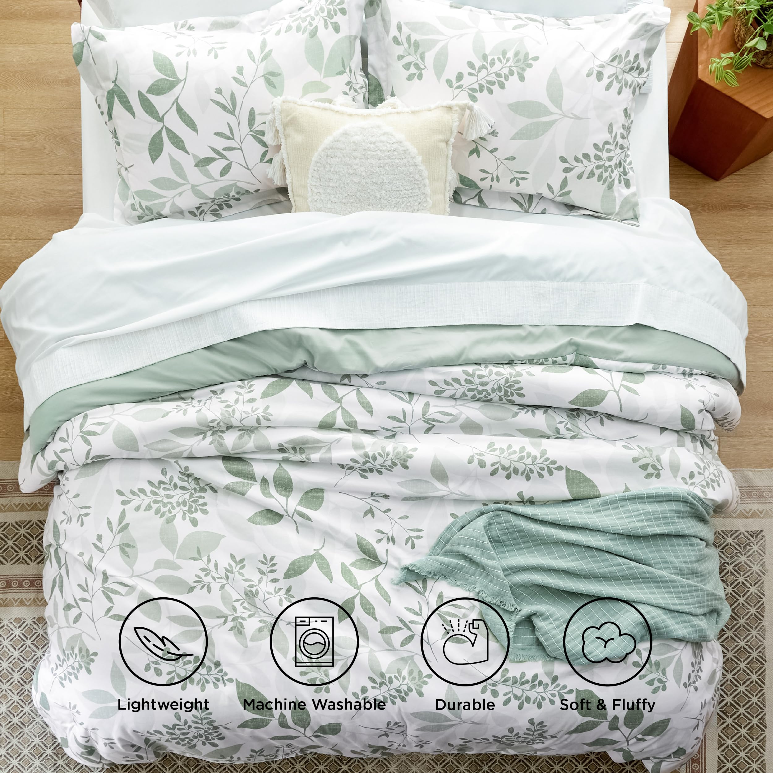 Foto 5 pulgar | Juego de Edredón Bedsure Individual con Estampado Floral Blanco Y Verde - Venta Internacional