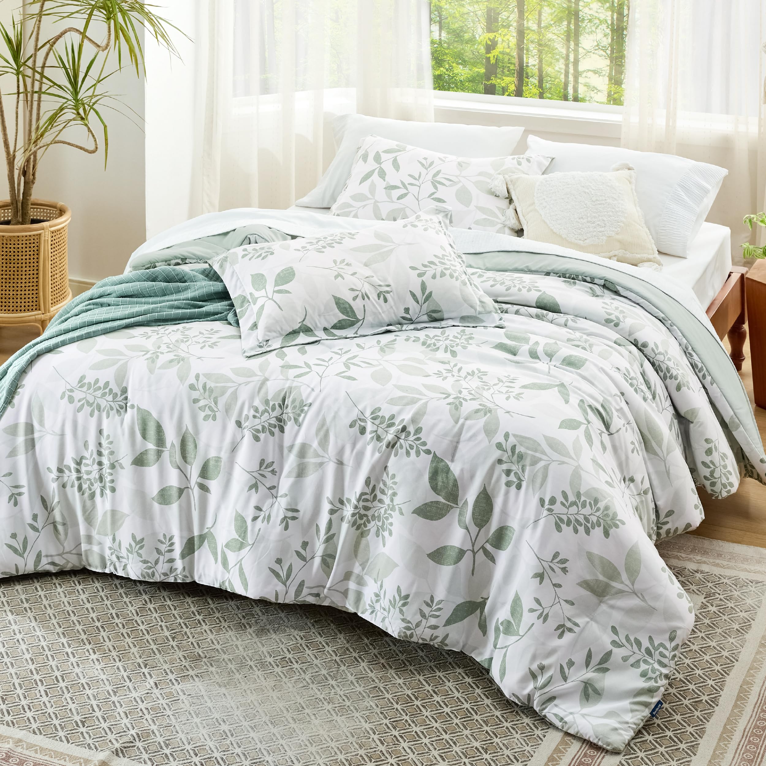 Foto 8 pulgar | Juego de Edredón Bedsure Individual con Estampado Floral Blanco Y Verde - Venta Internacional
