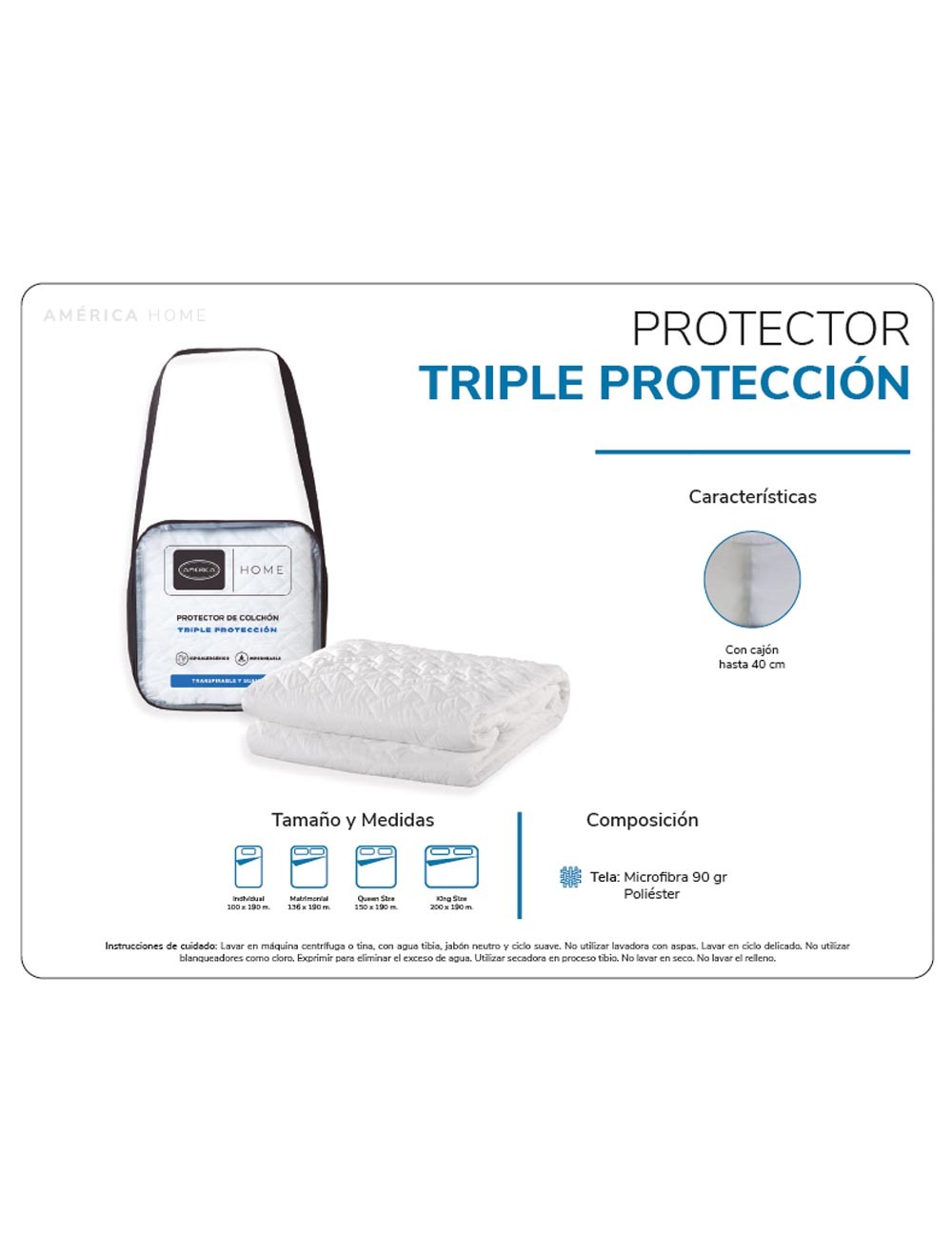 Foto 7 pulgar | Protector América Home 3 Capas Queen Size