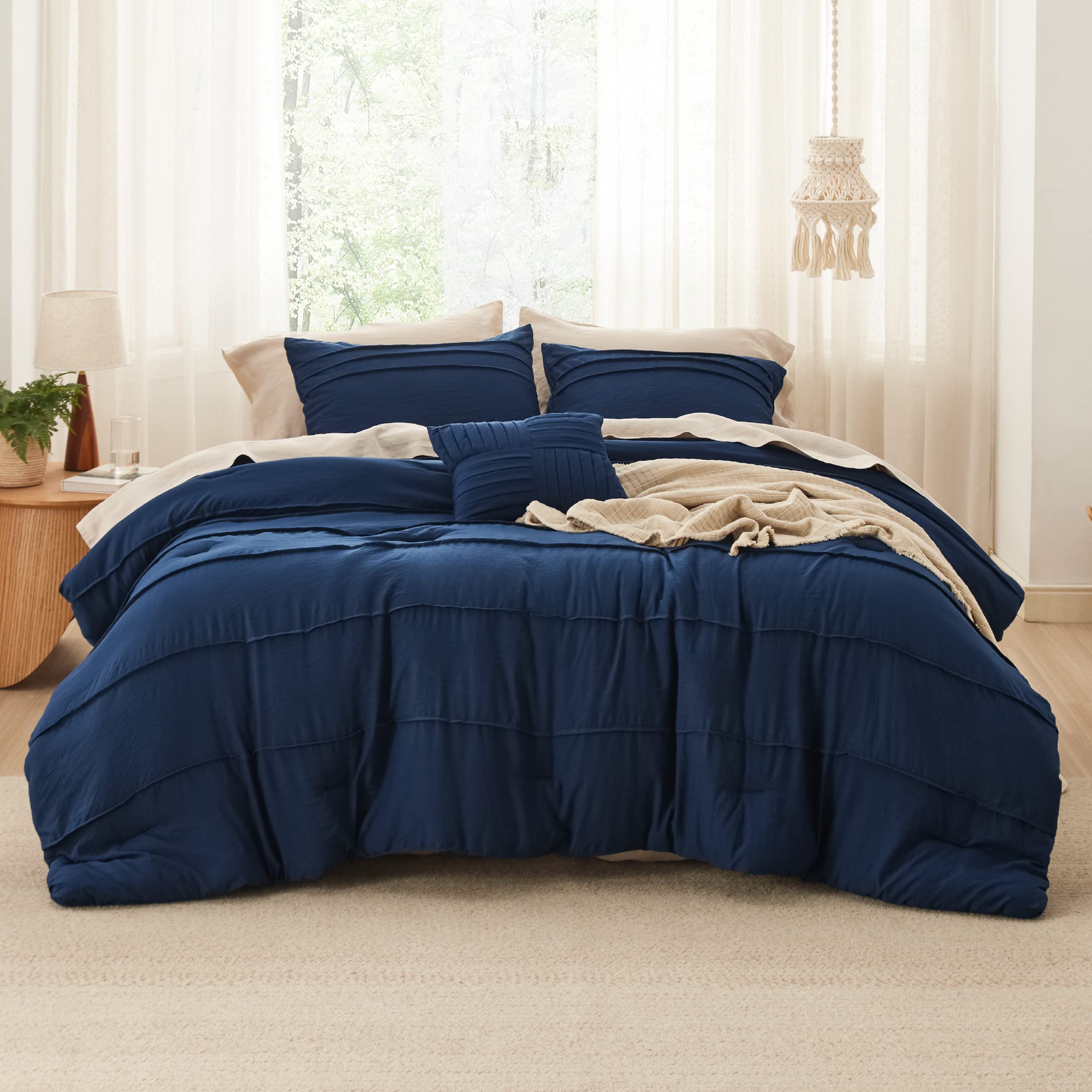Juego de Edredón Bedsure Full Pinch Pleat 4 Piezas Azul Marino - Venta Internacional