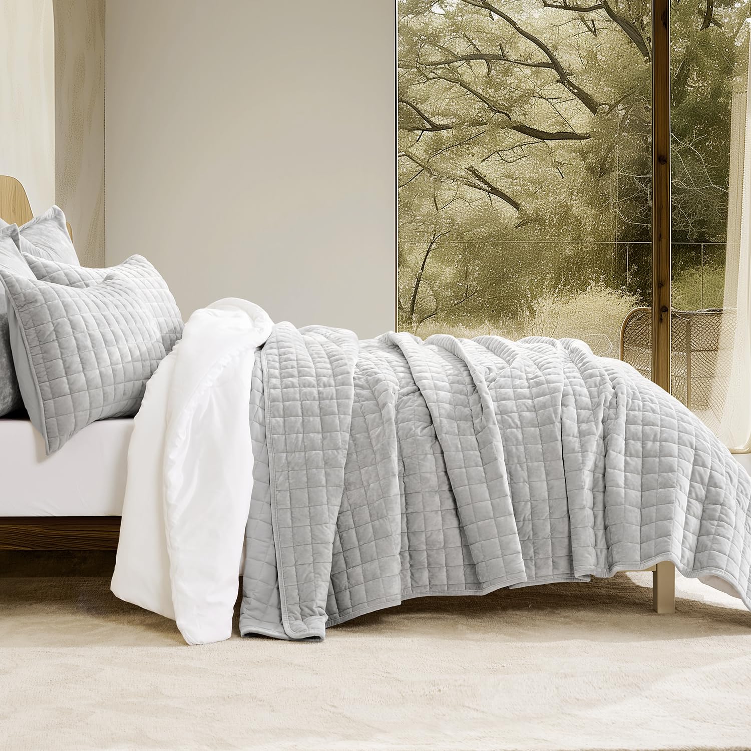 Foto 2 | Juego De Edredón Recyco Luxury Velvet King Size, Color Gris Escarchado, Con 2 Fundas - Venta Internacional.