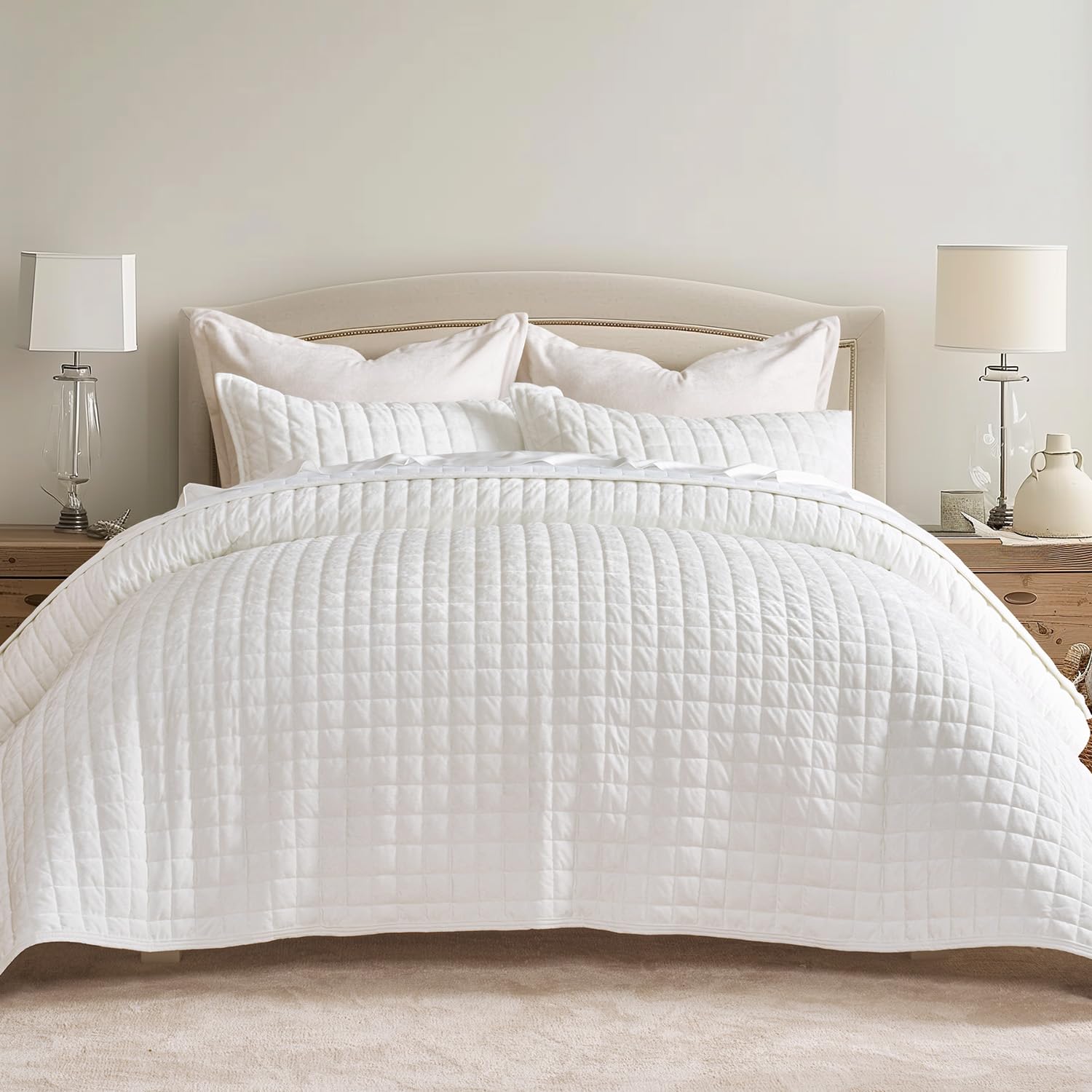 Juego De Edredón Recyco Luxury Velvet King Size, Color Blanco Brillante - Venta Internacional.