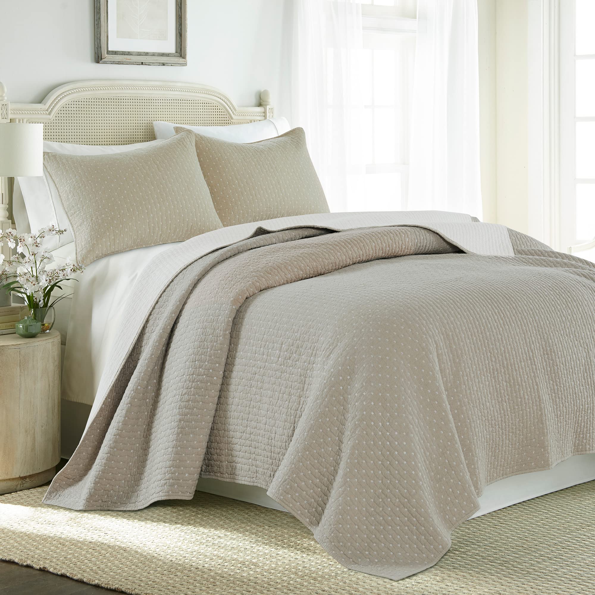 Foto 5 | Set De Edredón Levtex Home Cross Stitch Taupe King Con 2 Fundas - Venta Internacional.
