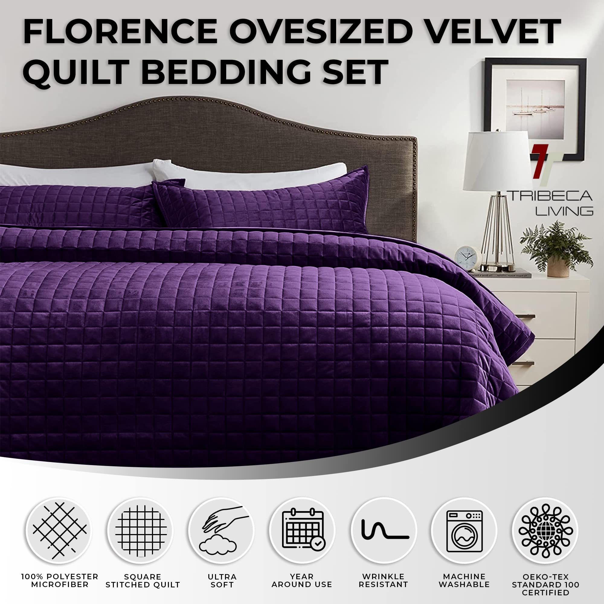 Foto 4 pulgar | Juego De Colcha Tribeca Living Luxury Velvet King Con 2 Fundas De Almohada - Venta Internacional.