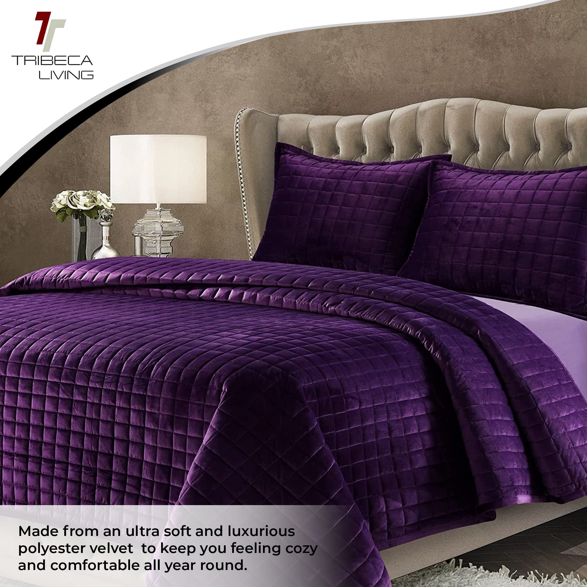 Foto 5 pulgar | Juego De Colcha Tribeca Living Luxury Velvet King Con 2 Fundas De Almohada - Venta Internacional.