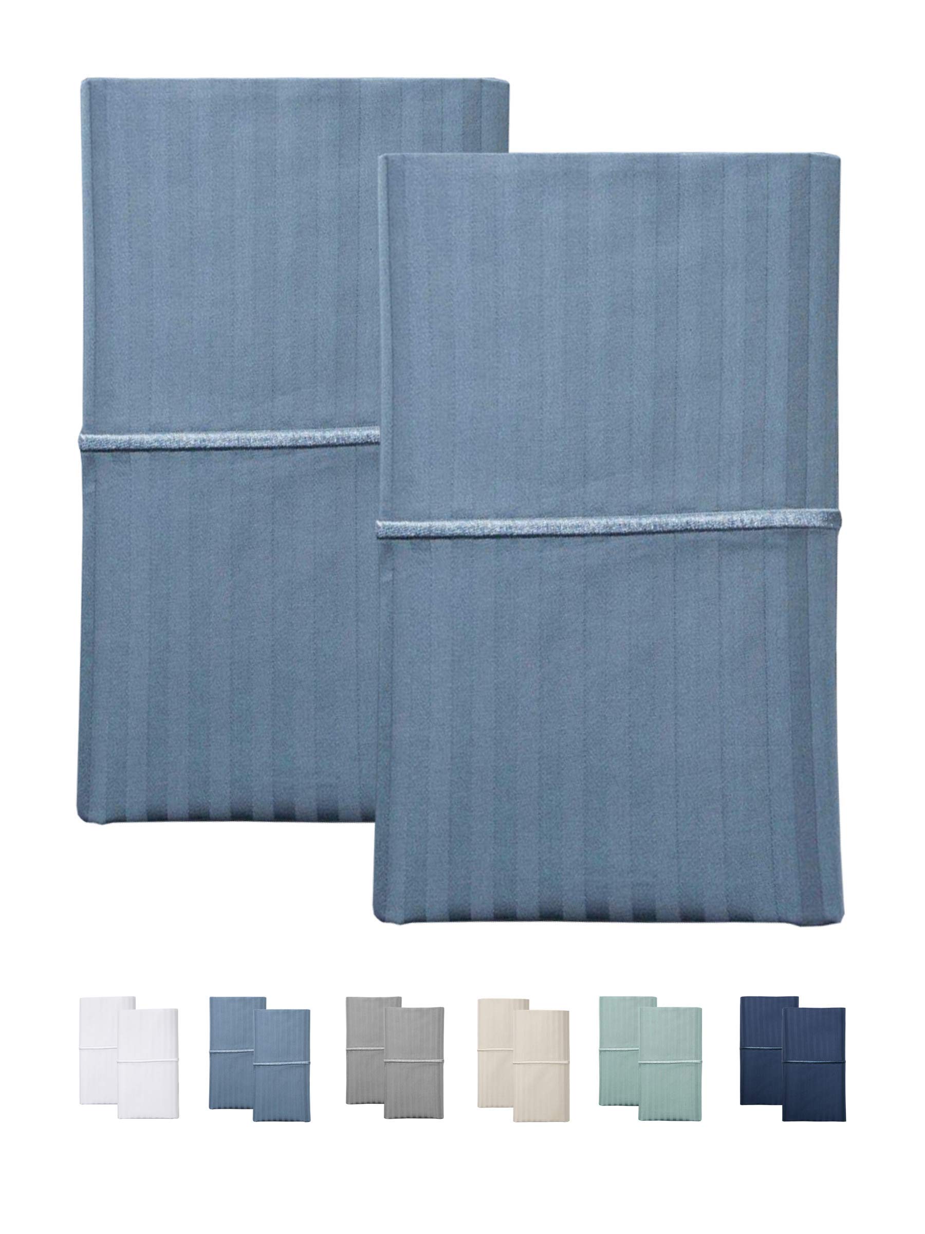 Juego De Fundas De Almohada Feather & Stitch, 500 Hilos, 100% Algodón, Color Azul - Venta Internacional.