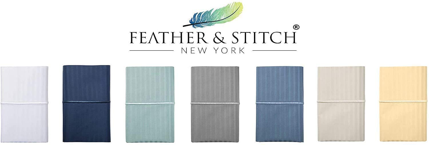 Foto 3 | Juego De Fundas De Almohada Feather & Stitch, 500 Hilos, 100% Algodón, Color Azul - Venta Internacional.
