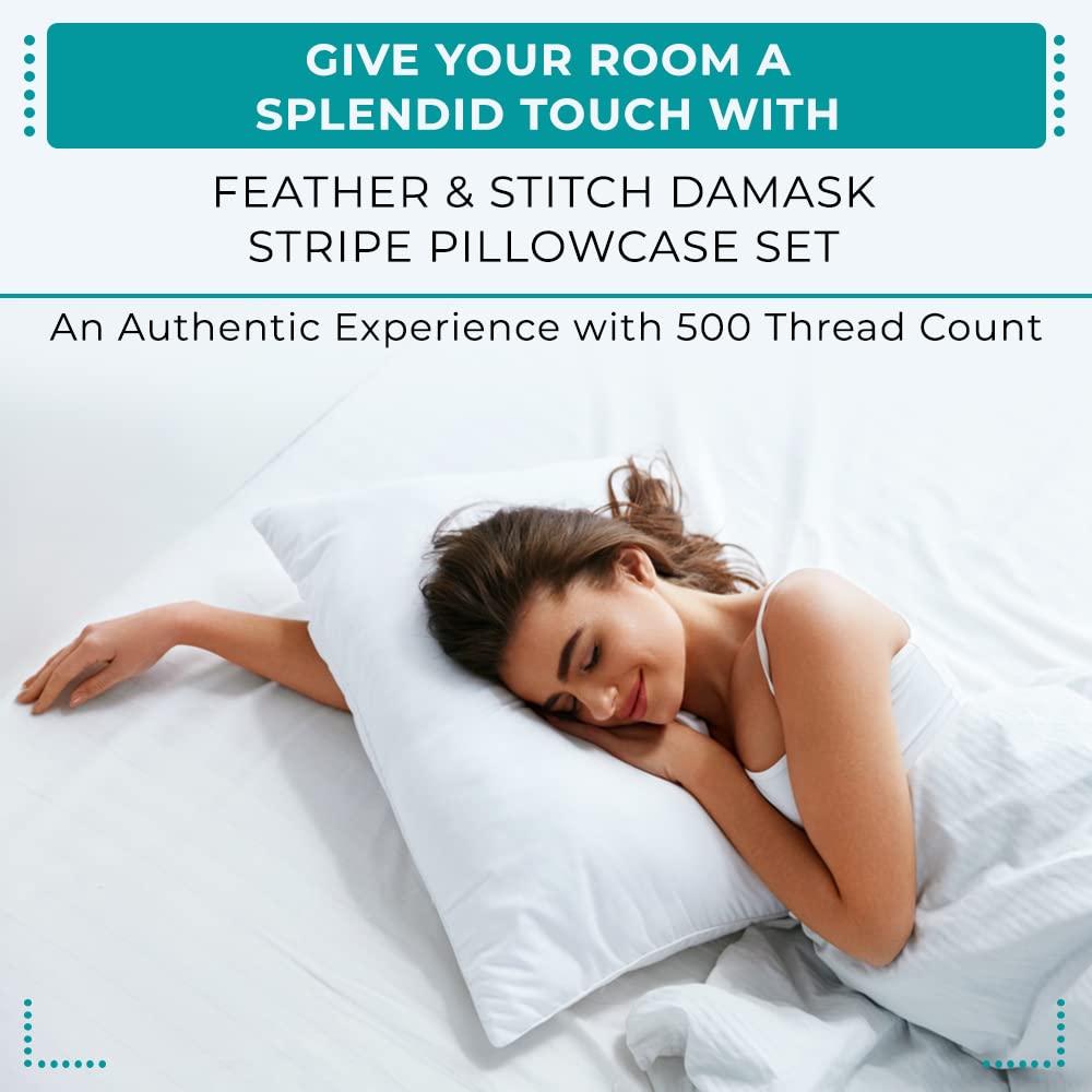 Foto 6 | Juego De Fundas De Almohada Feather & Stitch, 500 Hilos, 100% Algodón, Color Azul - Venta Internacional.
