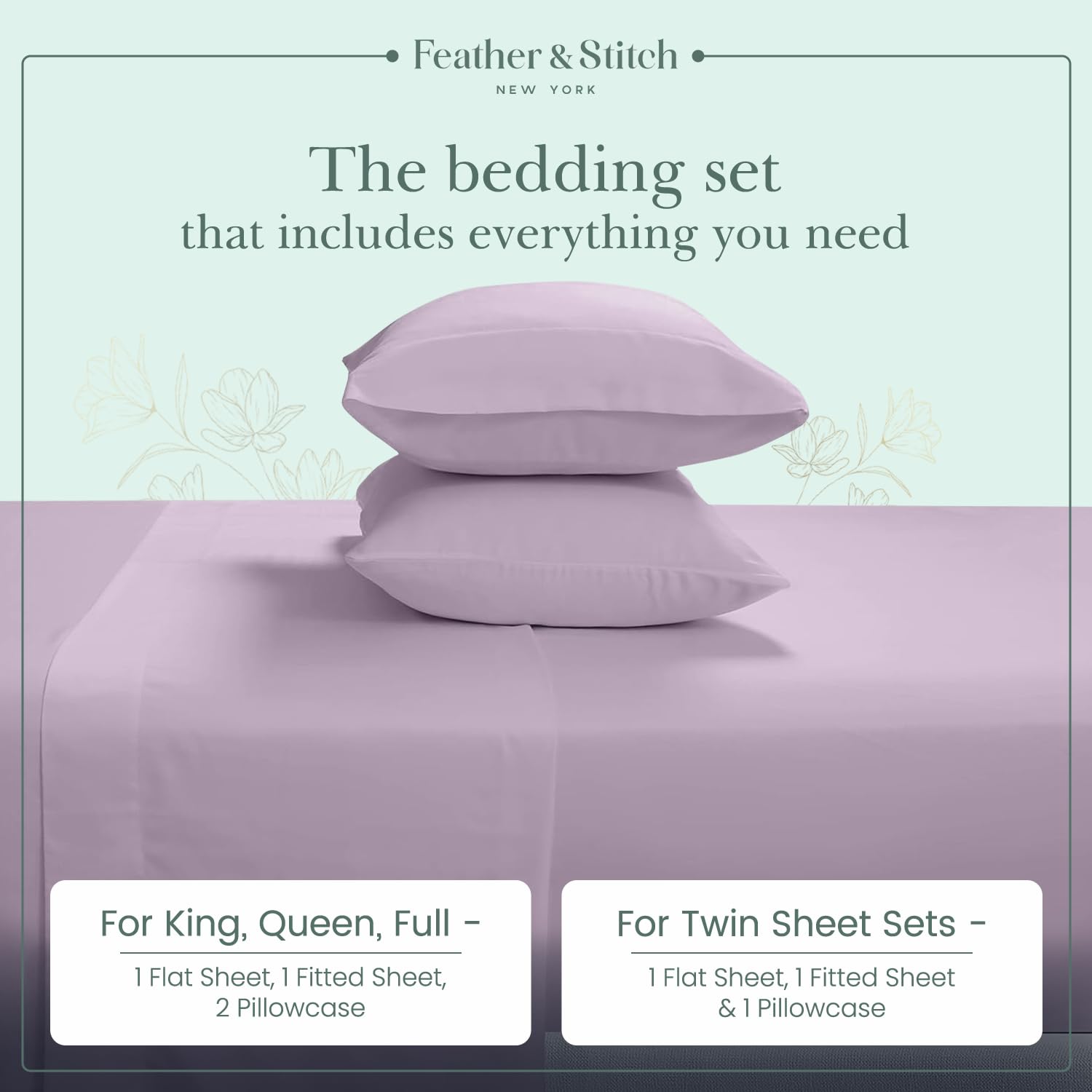 Foto 6 | Juego De Sábanas Feather & Stitch, 100% Algodón, 300 Hilos, Percal King - Venta Internacional.