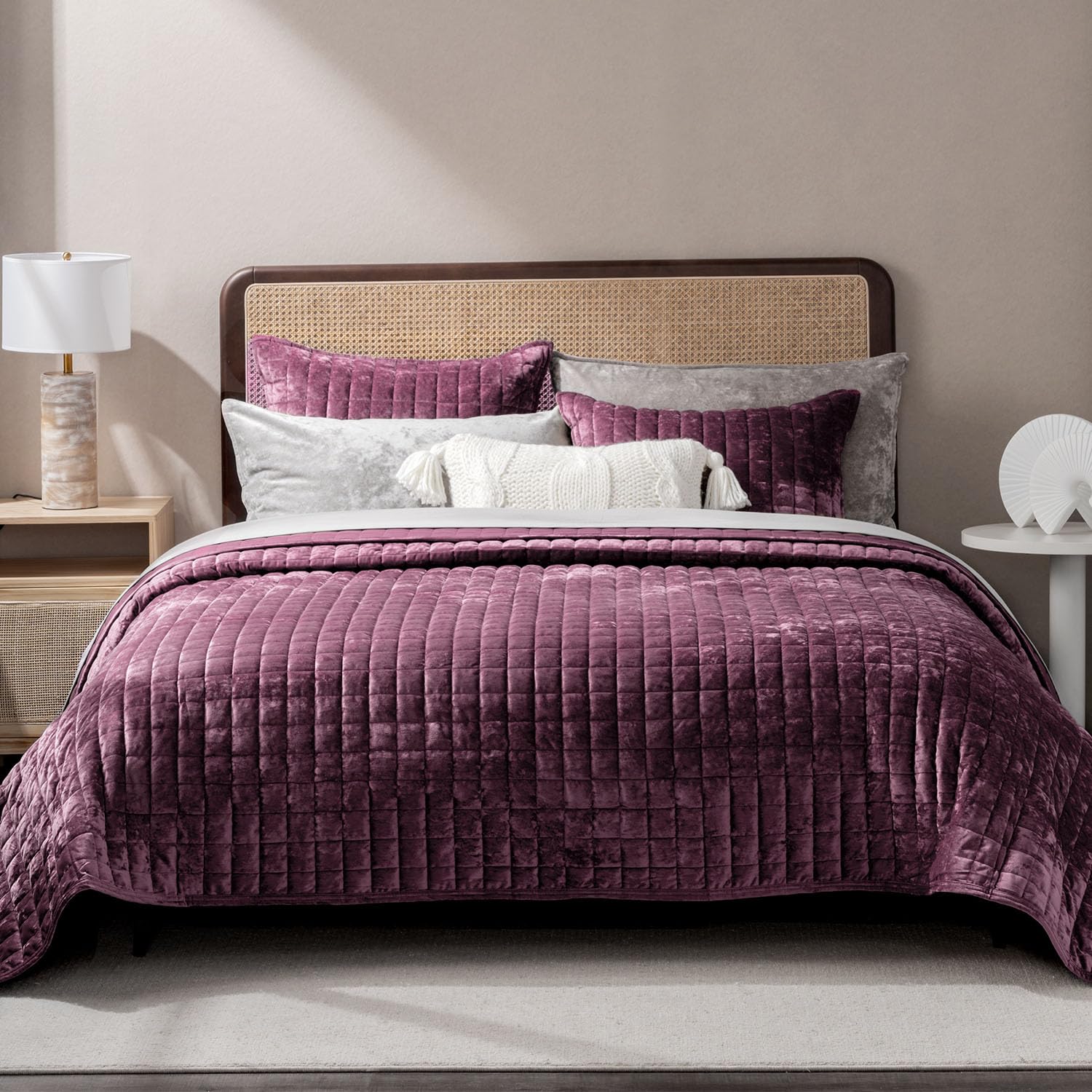 Juego De Edredón Recyco Luxury Velvet Full Queen Con 2 Fundas, Color Malva - Venta Internacional.