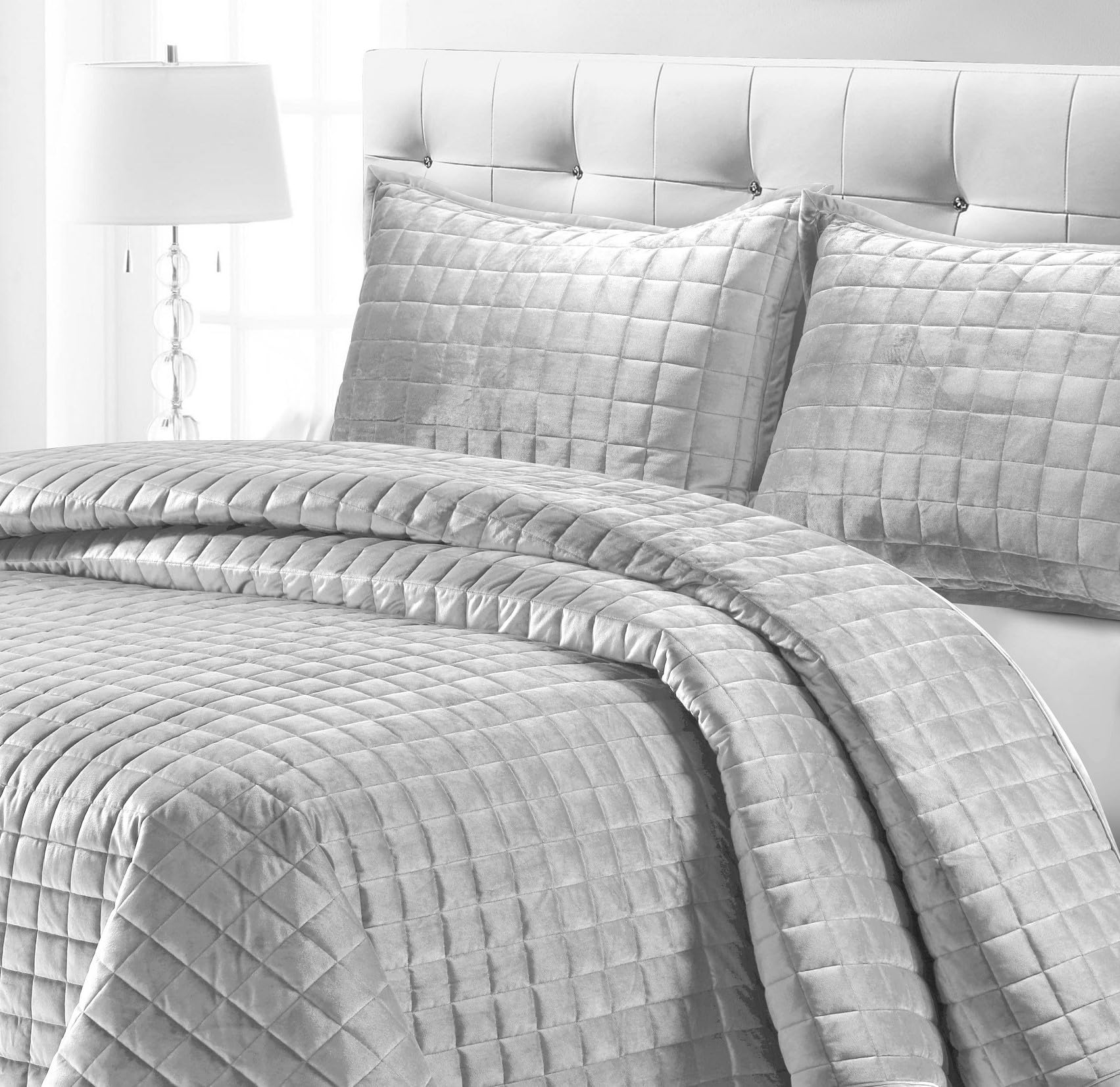 Foto 3 pulgar | Juego De Edredón Tribeca Living Luxury Velvet King Silver Grey - Venta Internacional.