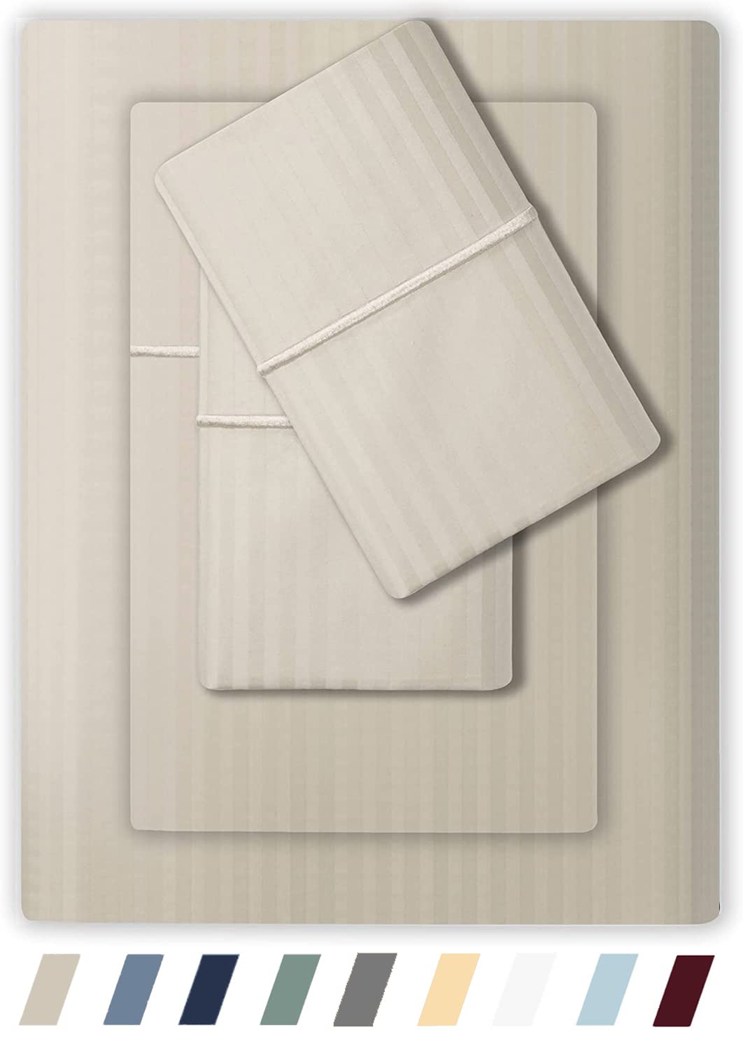 Juego De Sábanas Feather & Stitch, 500 Hilos, Tamaño Queen, 100% Algodón - Venta Internacional.
